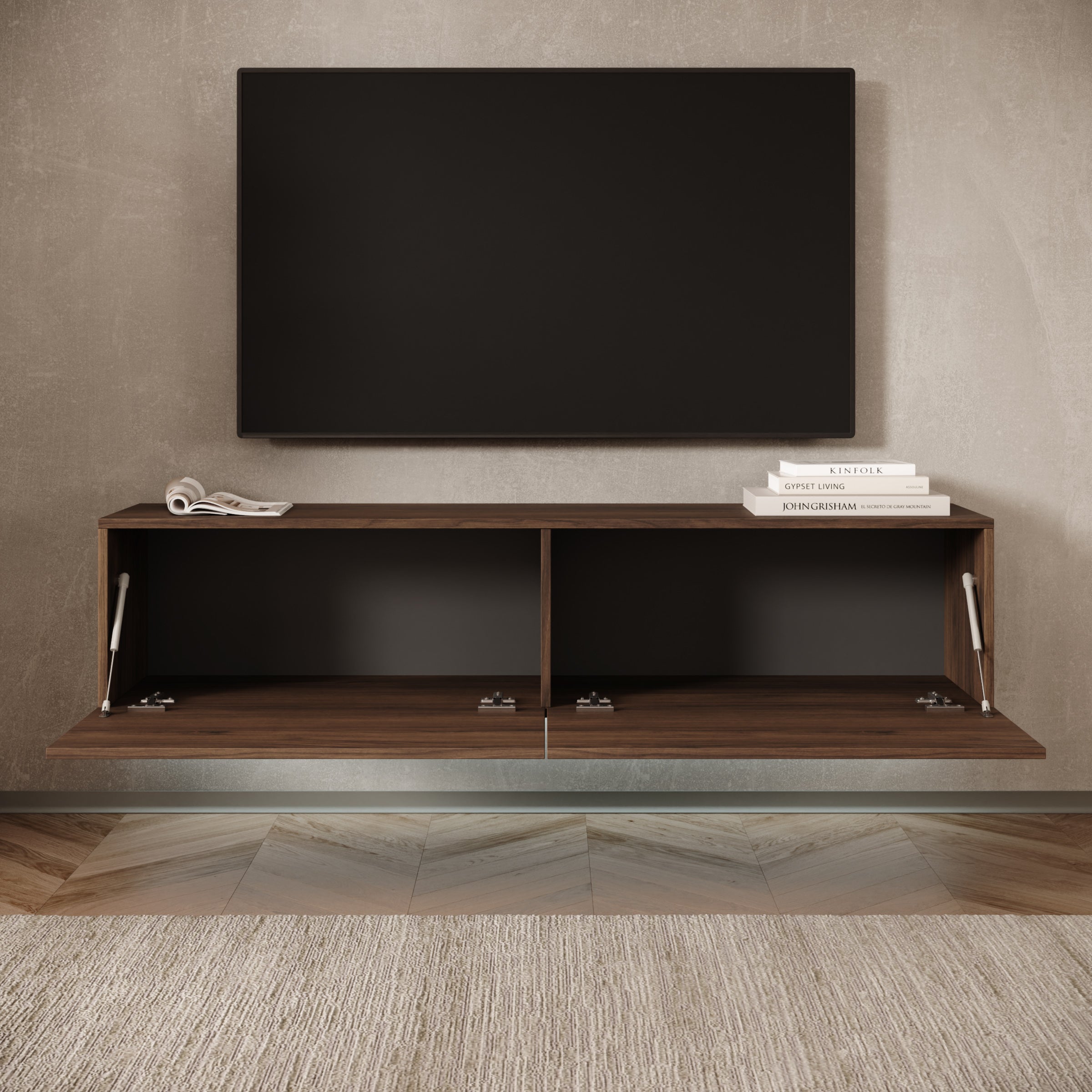 Merion - TV-Meubel met verlichting - Walnootpatroon - 144x32x32 cm