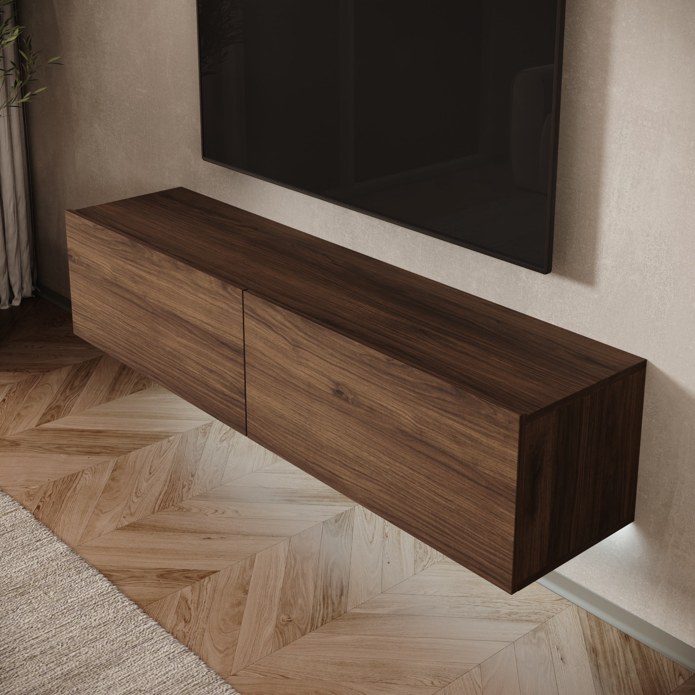 Merion - TV-Meubel met verlichting - Walnootpatroon - 144x32x32 cm