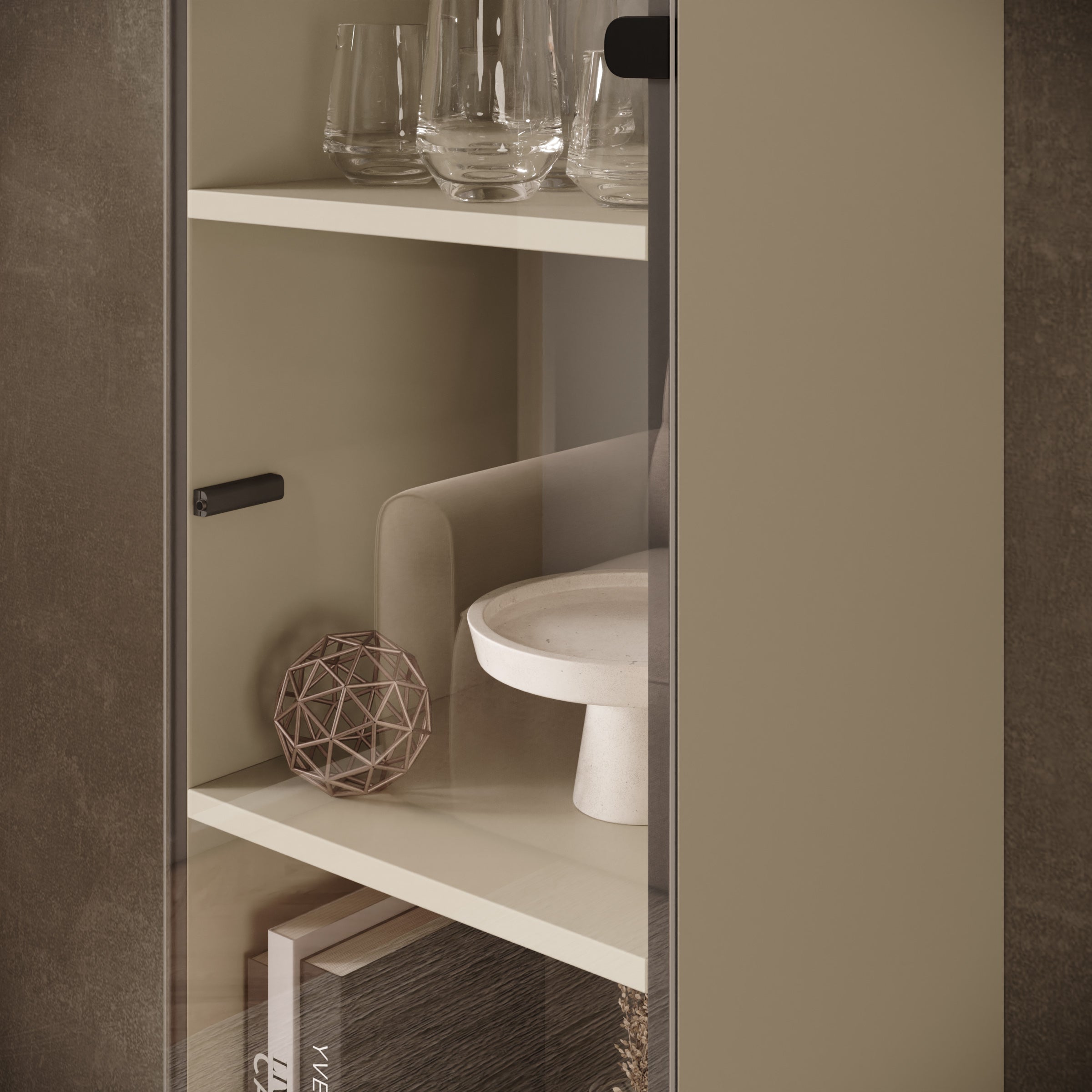 Merion - Vitrinekast met glas - Beige - 35x32x168 cm