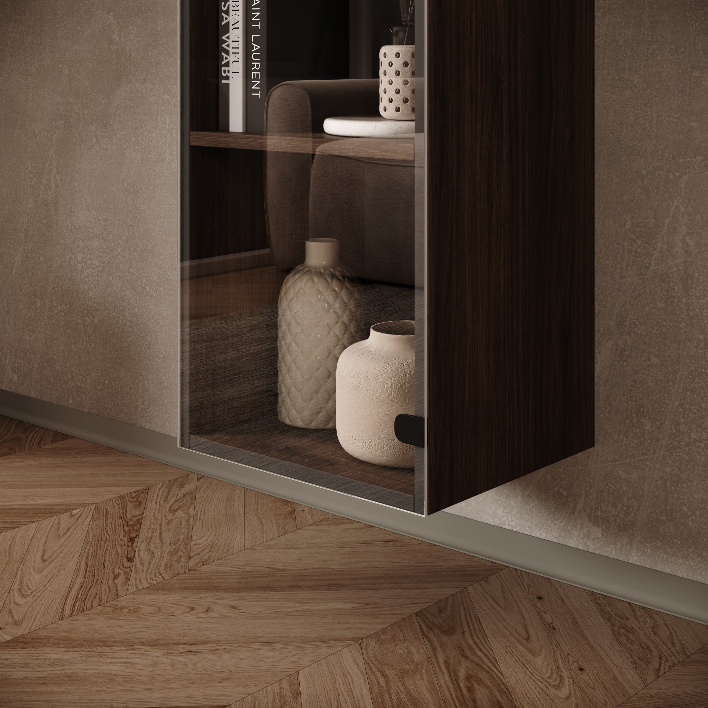Merion - Vitrinekast met glas - Walnootpatroon - 35x32x168 cm