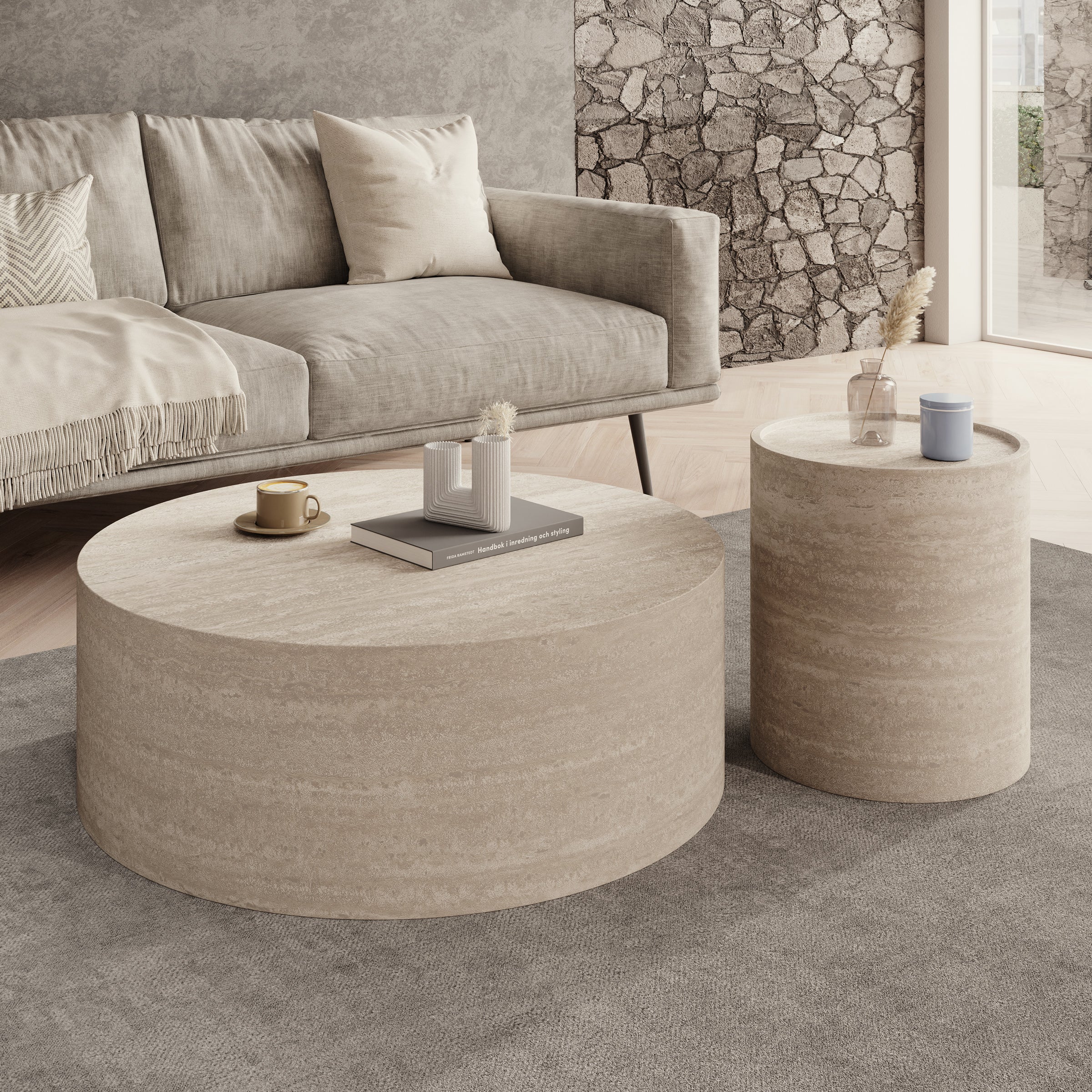 Mesa - Salontafel set van 2 - Travertin - 90x32 cm