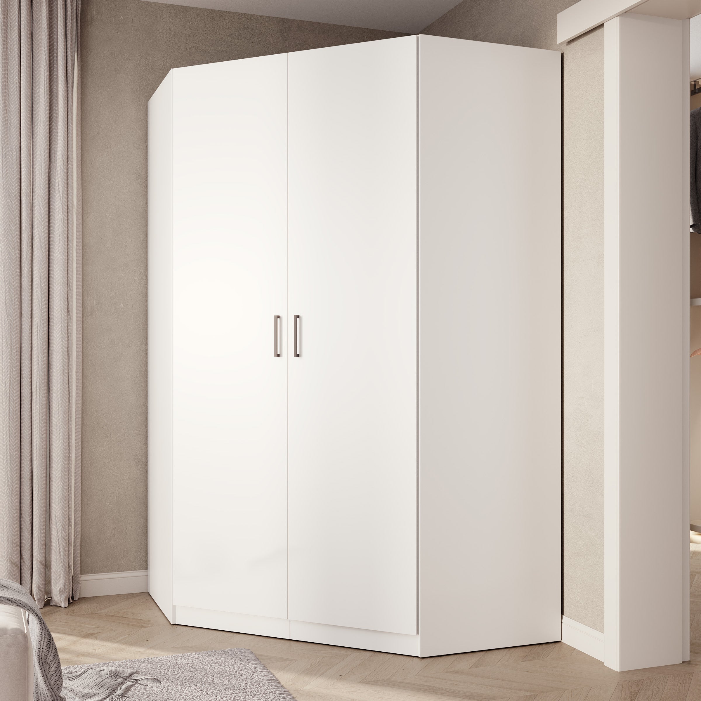 Basora - Kledingkast hoek 2-deurs - Wit - 117x117x198 cm