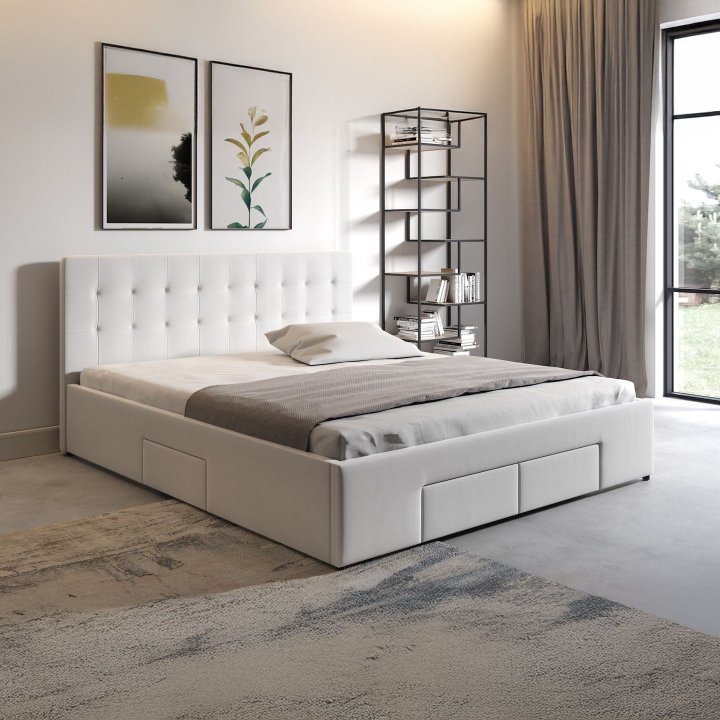 Milo - Tweepersoonsbed met lades - Wit - 140x200 cm