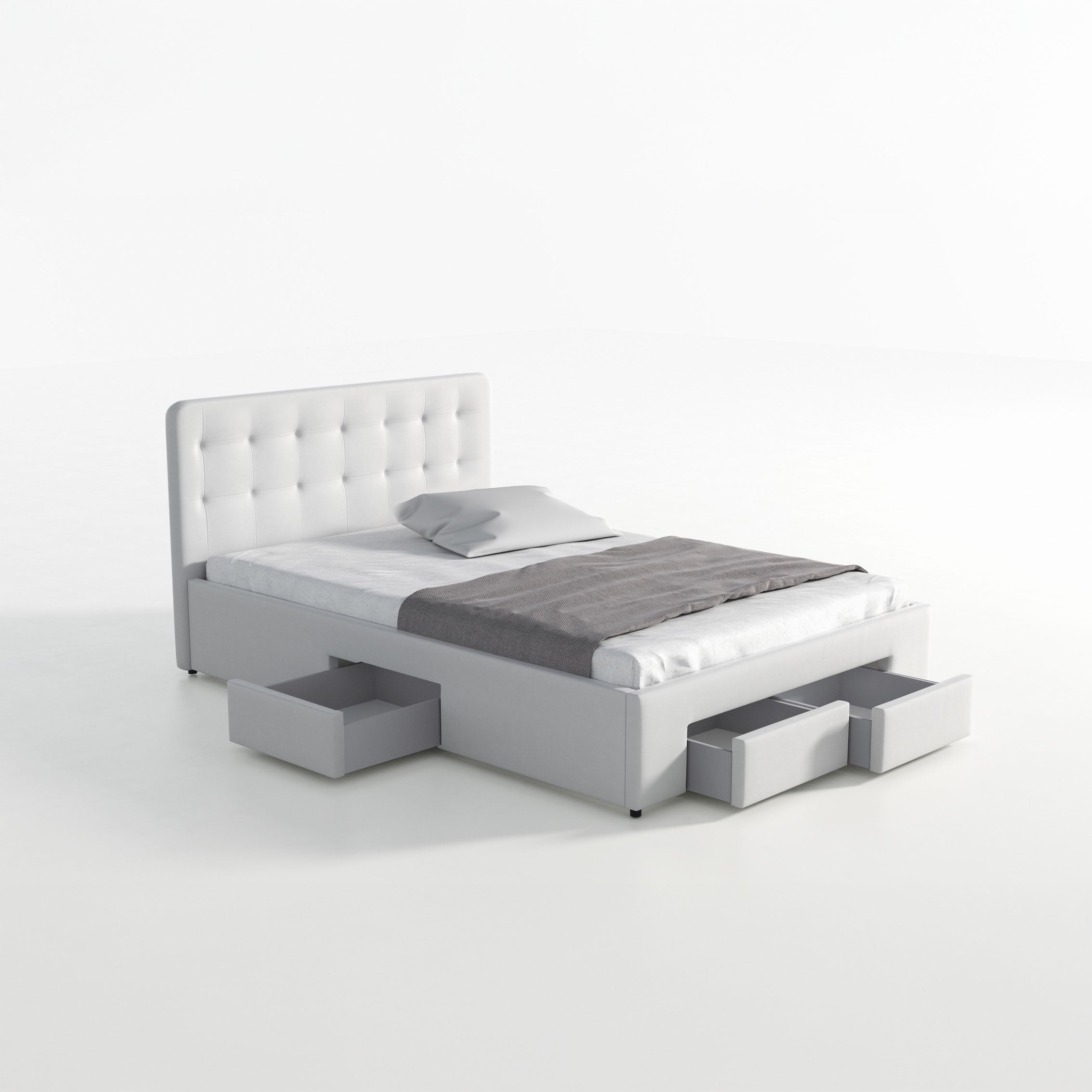 Milo - Tweepersoonsbed met lades - Wit - 140x200 cm