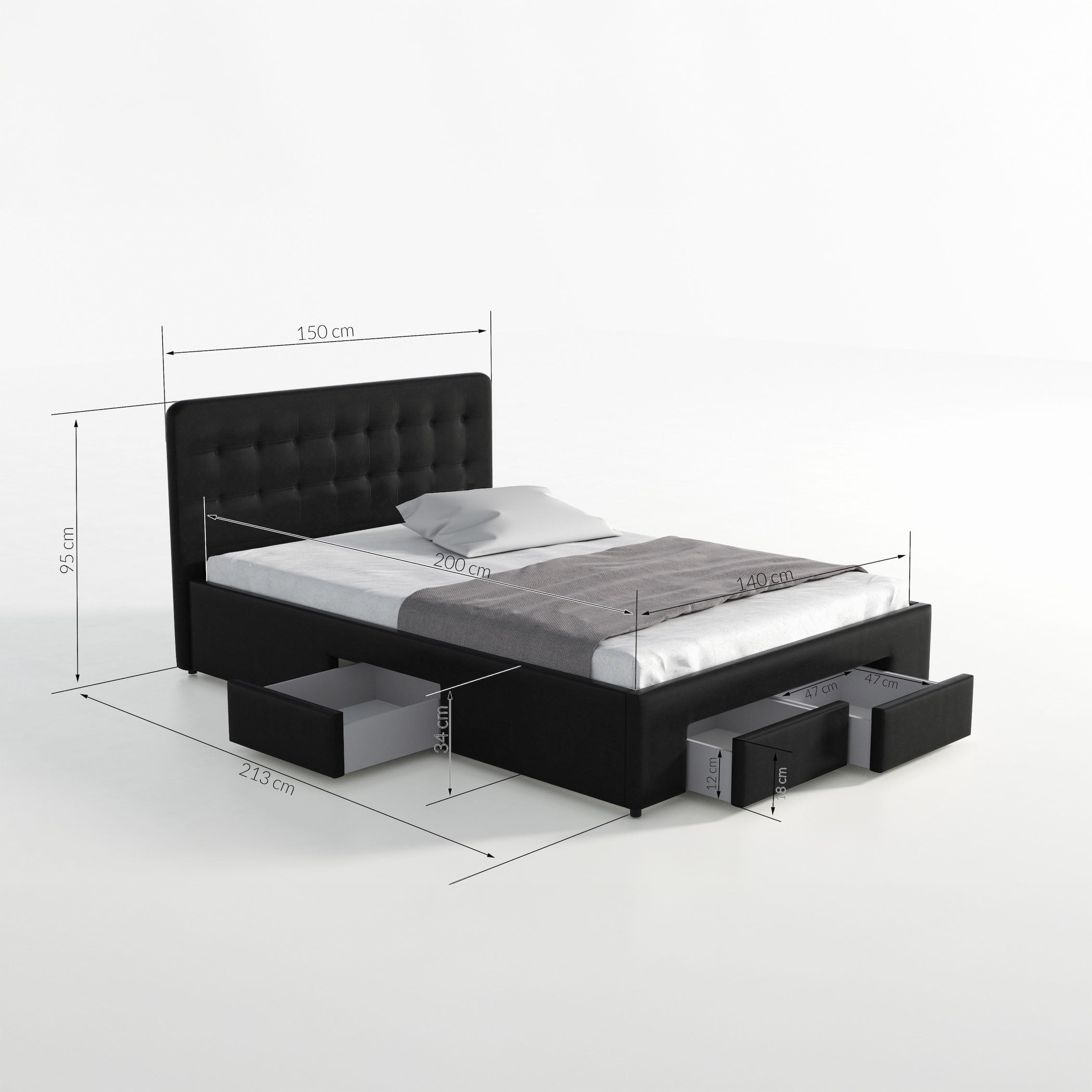 Milo - Tweepersoonsbed met lades - Wit - 140x200 cm