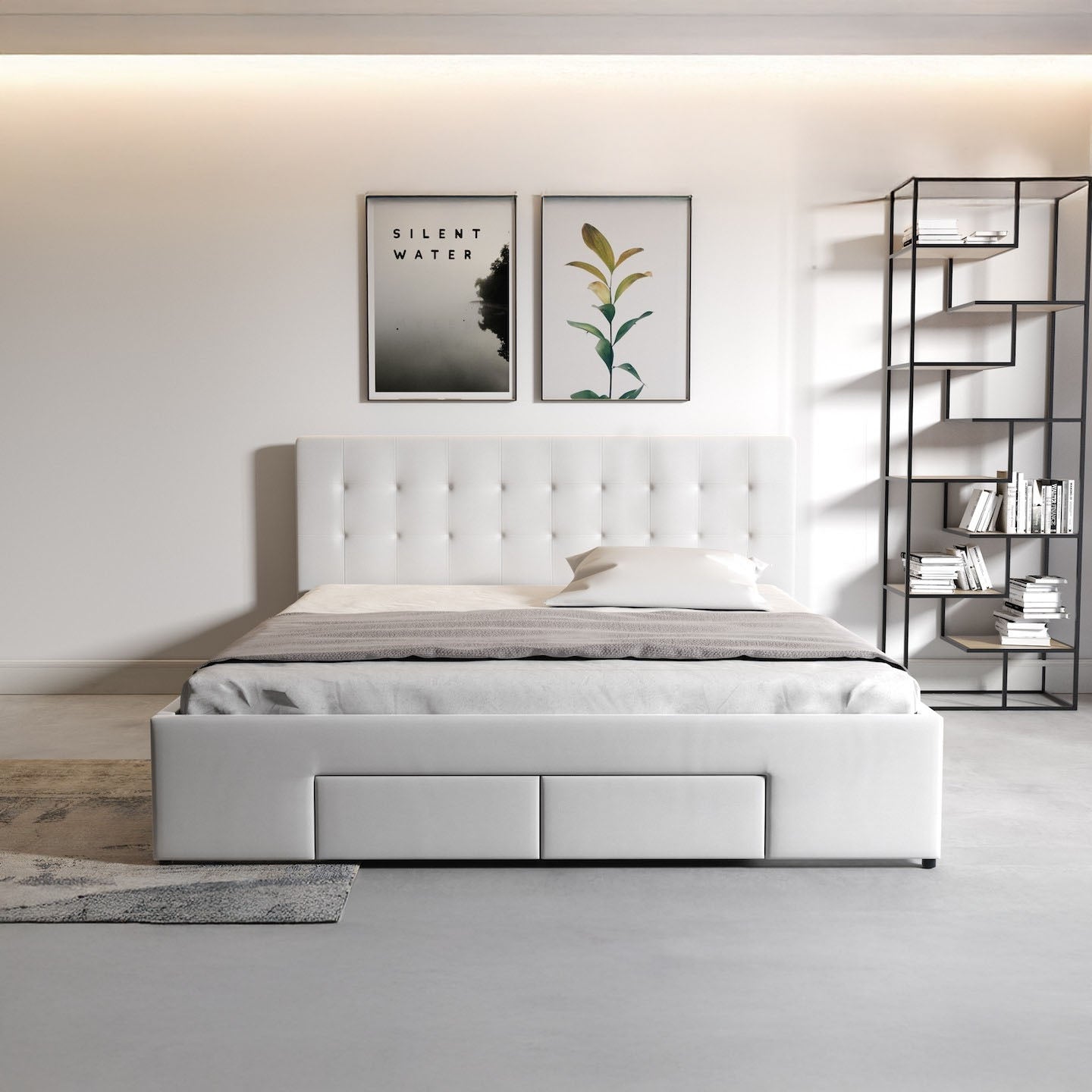 Milo - Tweepersoonsbed met lades - Wit - 140x200 cm