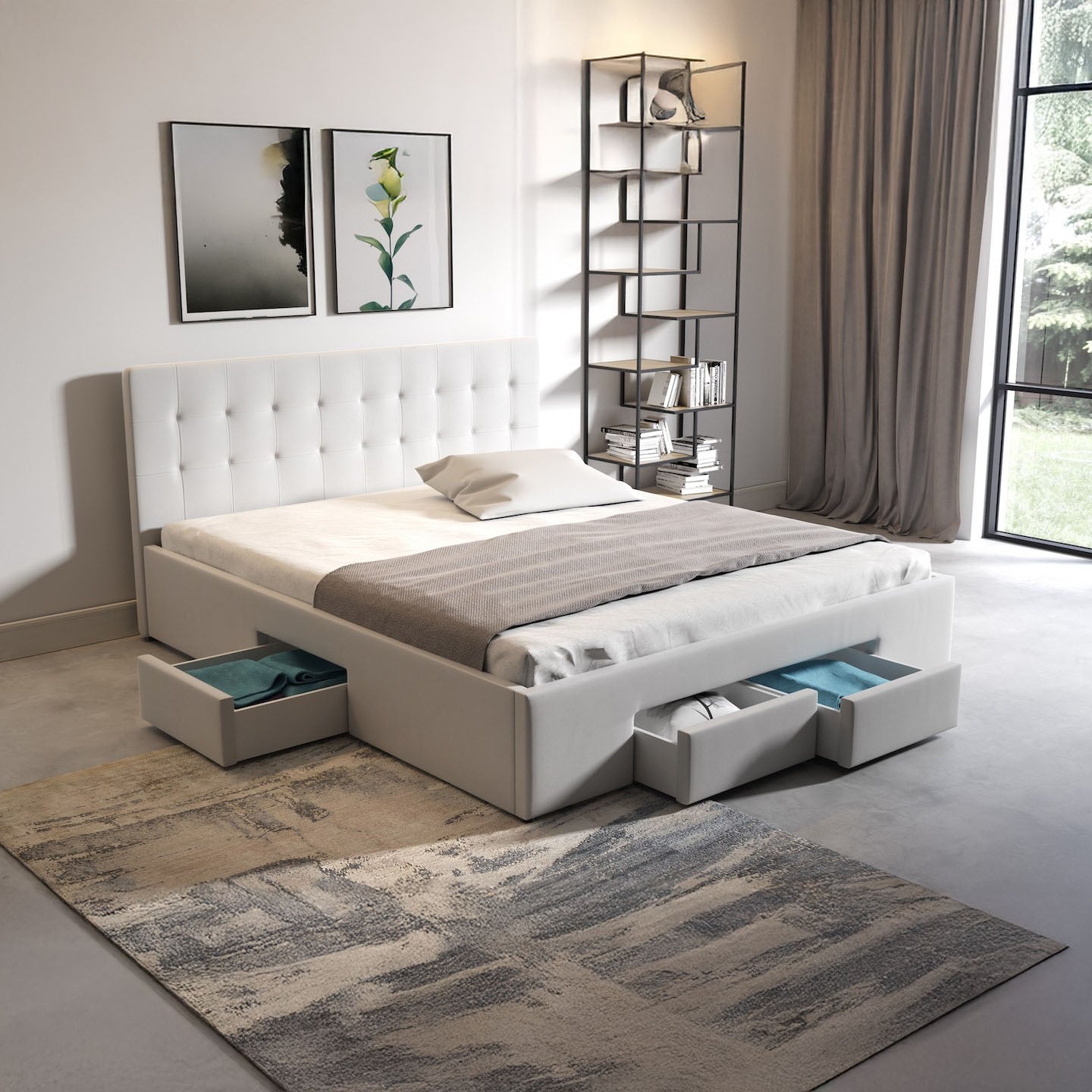 Milo - Tweepersoonsbed met lades - Wit - 140x200 cm