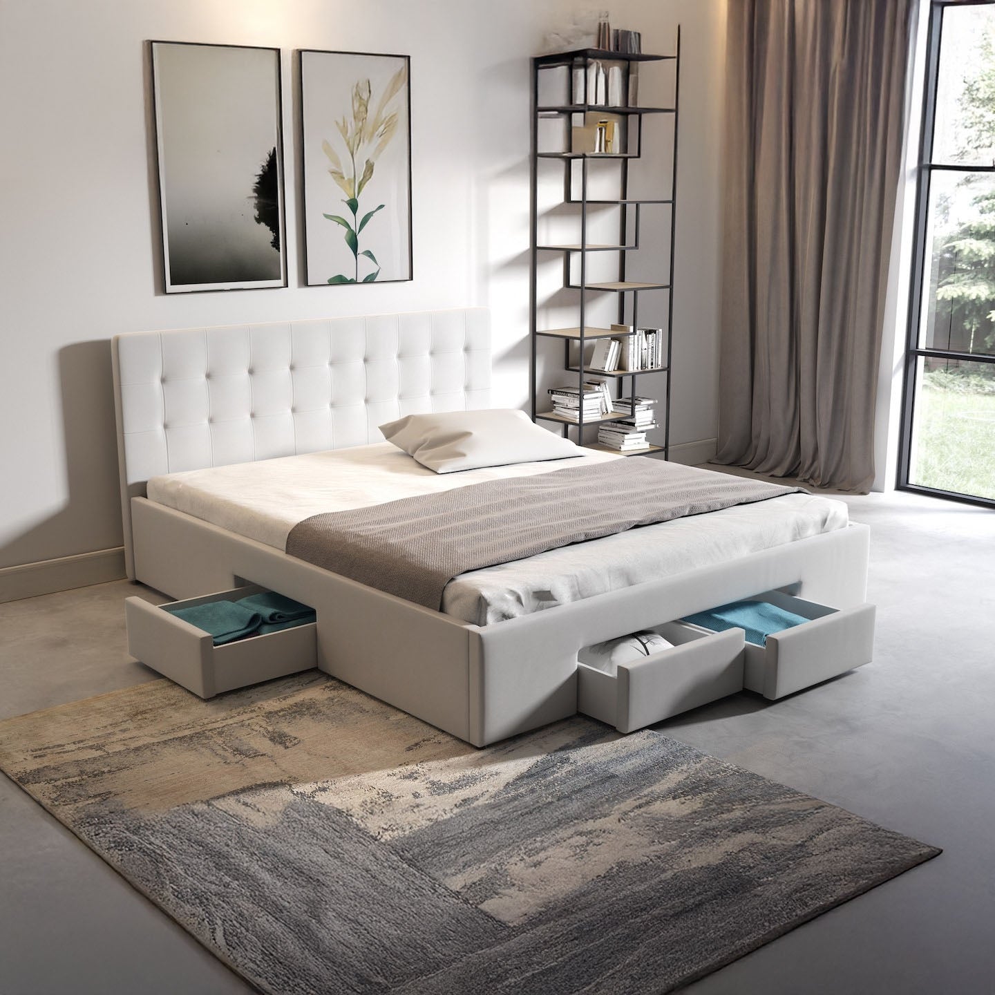 Milo - Tweepersoonsbed met lades - Wit - 160x200 cm