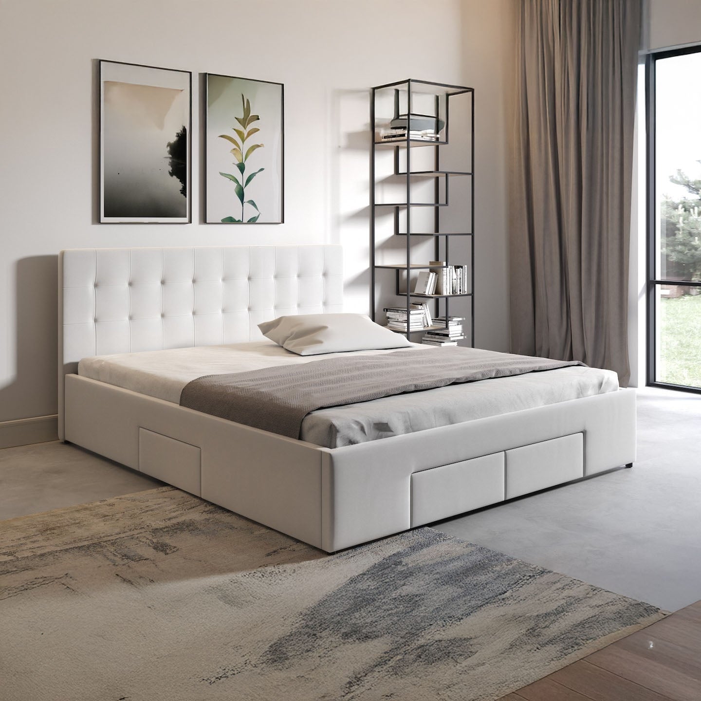 Milo - Tweepersoonsbed met lades - Wit - 180x200 cm
