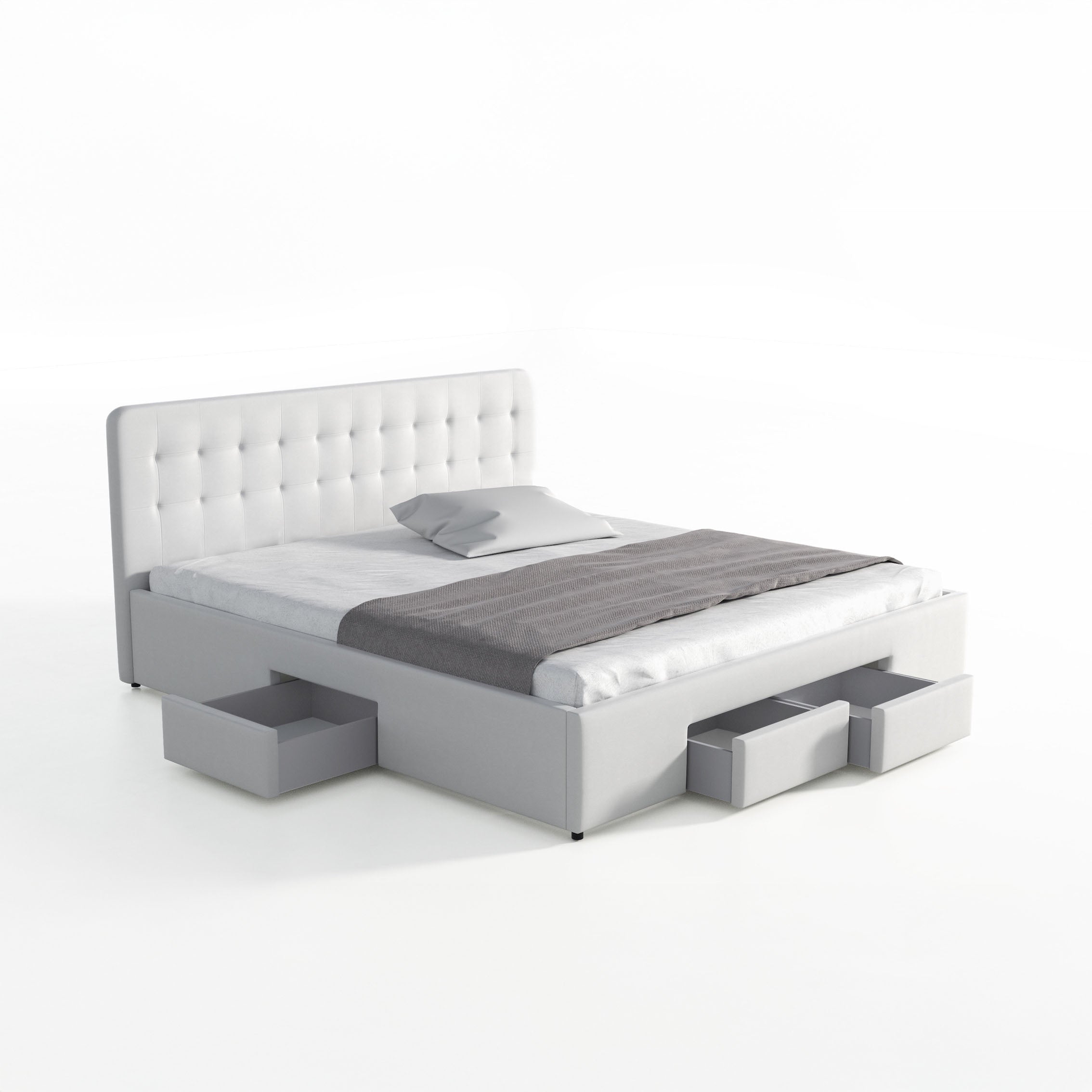 Milo - Tweepersoonsbed met lades - Wit - 180x200 cm