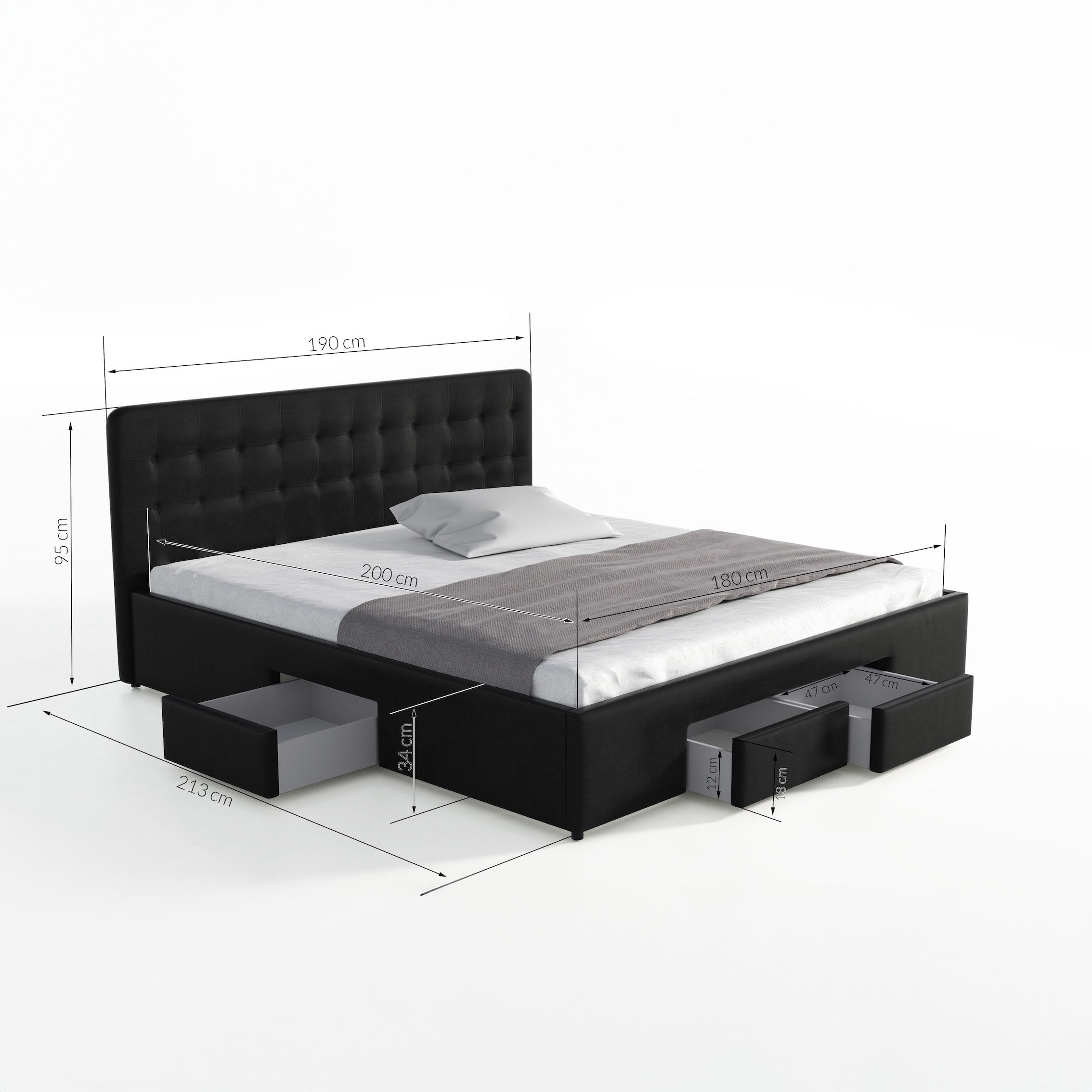Milo - Tweepersoonsbed met lades - Wit - 180x200 cm