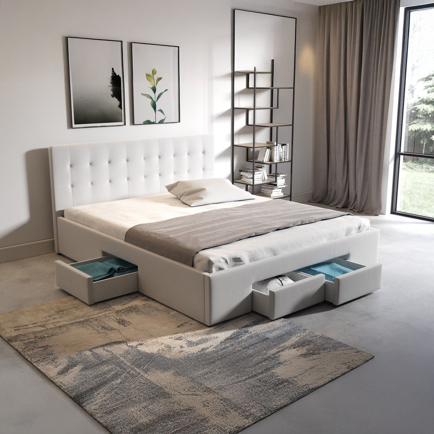 Milo - Tweepersoonsbed met lades - Wit - 180x200 cm