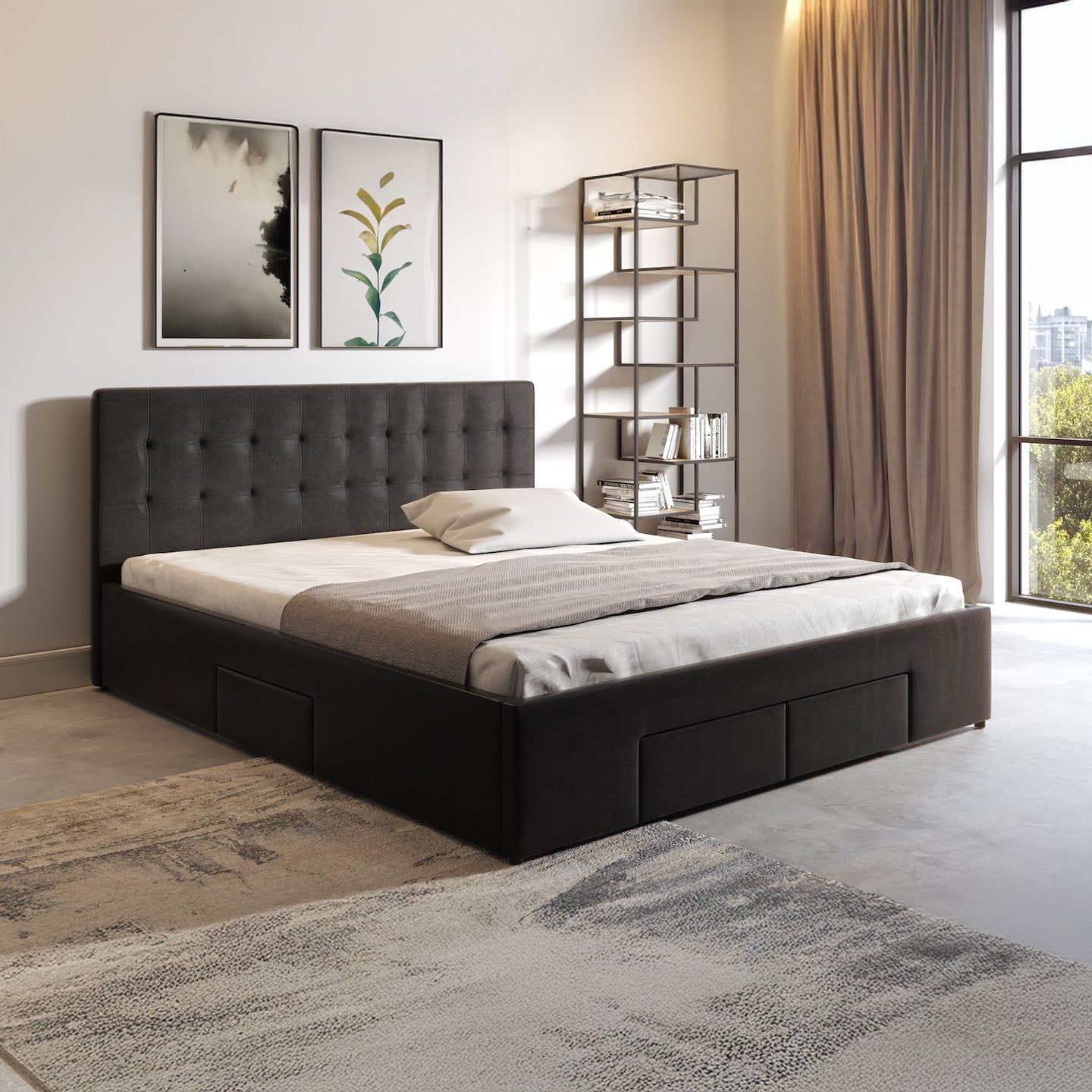 Milo - Tweepersoonsbed met lades - Zwart - 140x200 cm