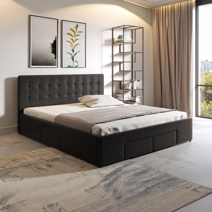 Milo - Tweepersoonsbed met lades - Zwart - 160x200 cm
