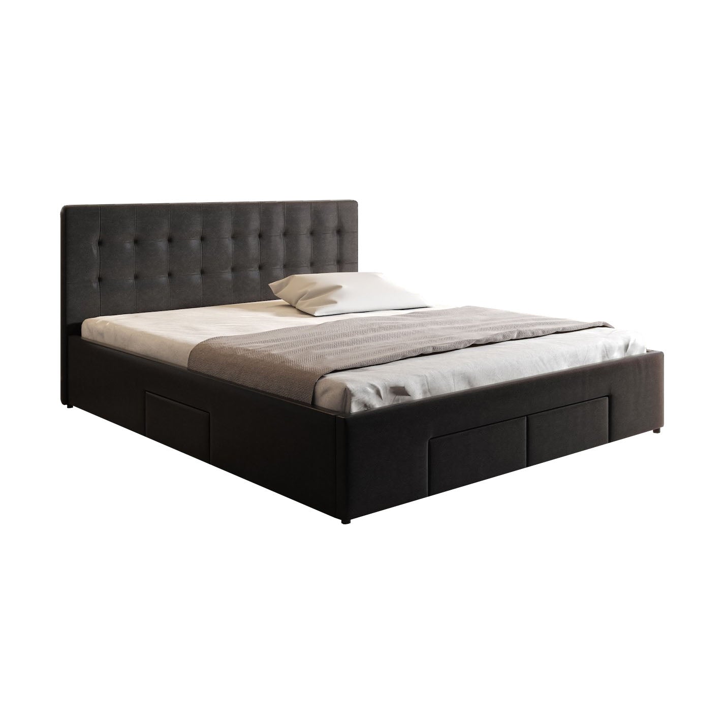 Milo - Tweepersoonsbed met lades - Zwart - 160x200 cm