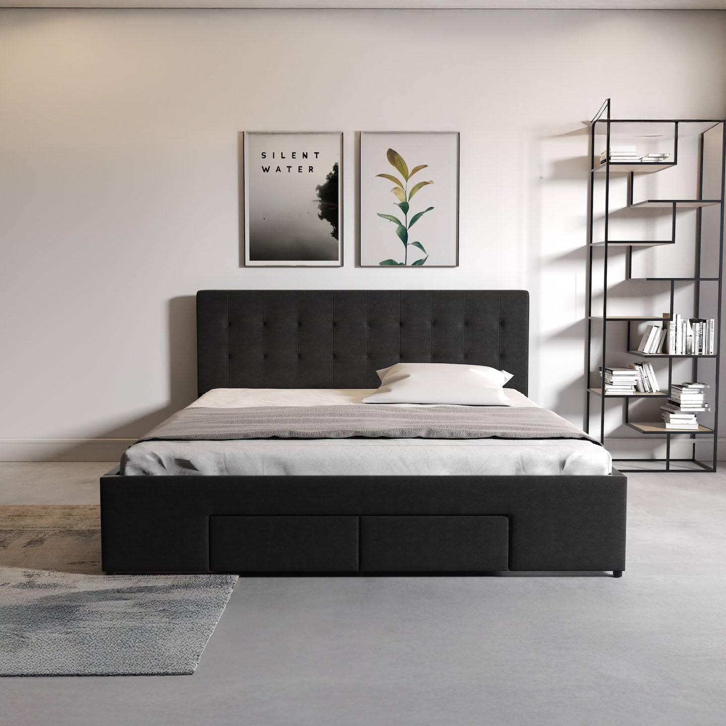 Milo - Tweepersoonsbed met lades - Zwart - 160x200 cm
