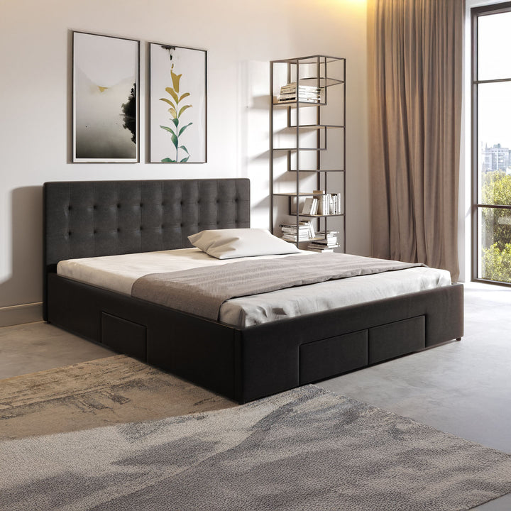 Milo - Tweepersoonsbed met lades - Zwart - 180x200 cm