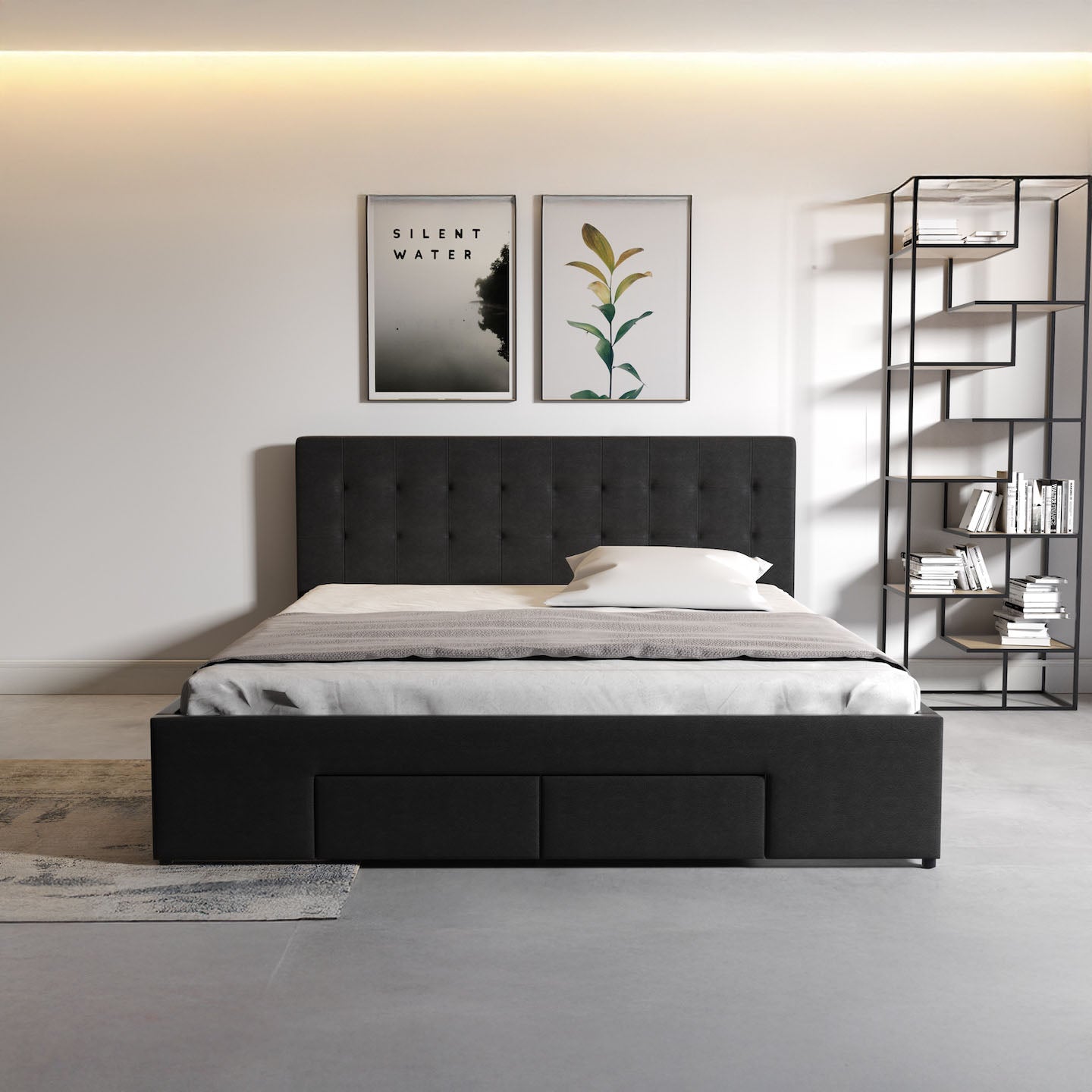 Milo - Tweepersoonsbed met lades - Zwart - 180x200 cm