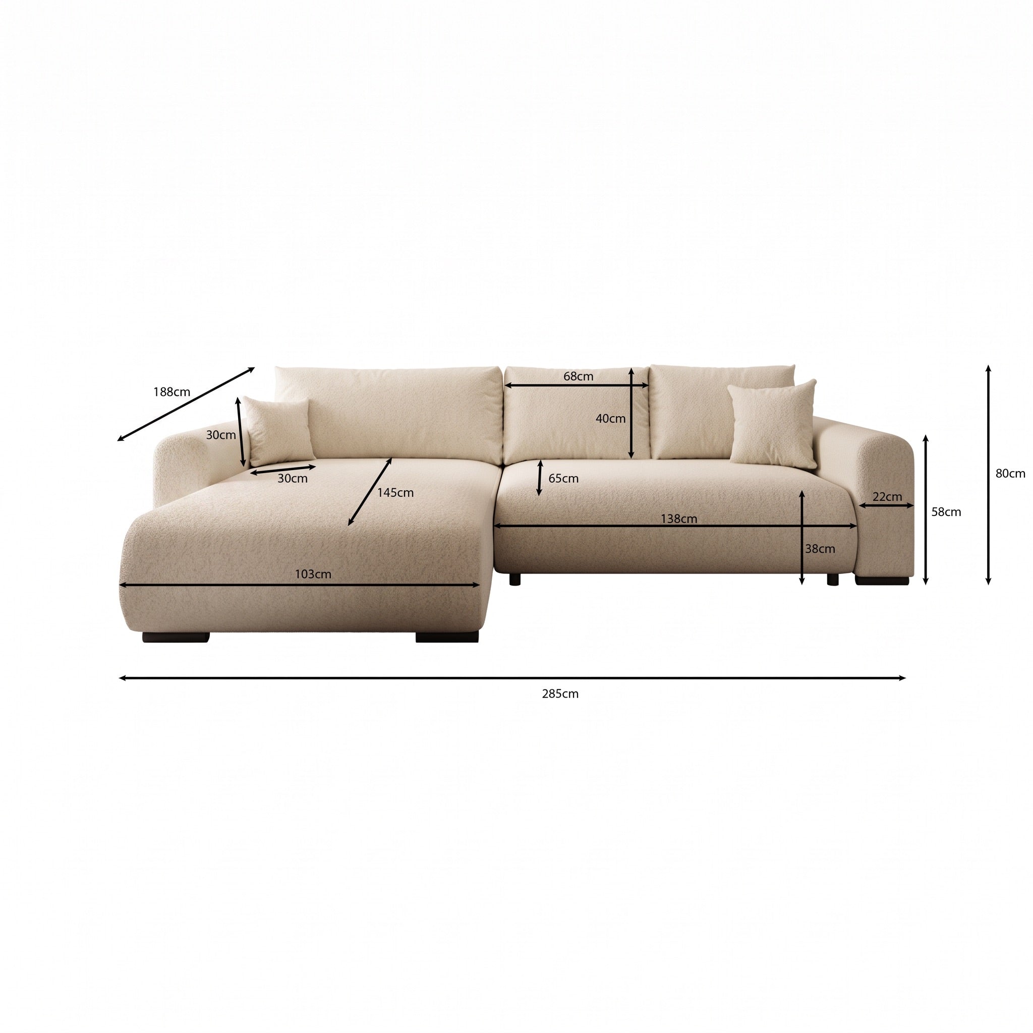 Mindin - Hoekbank 3-zits met chaise longue - Teddystof beige - Universeel