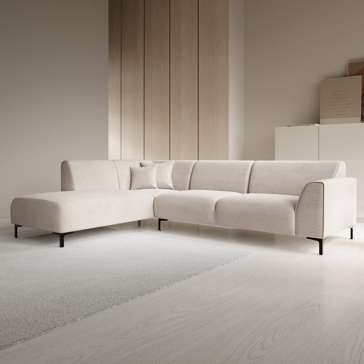 Moana - Hoekbank 4-zits met chaise longue - Ribstof beige - Links