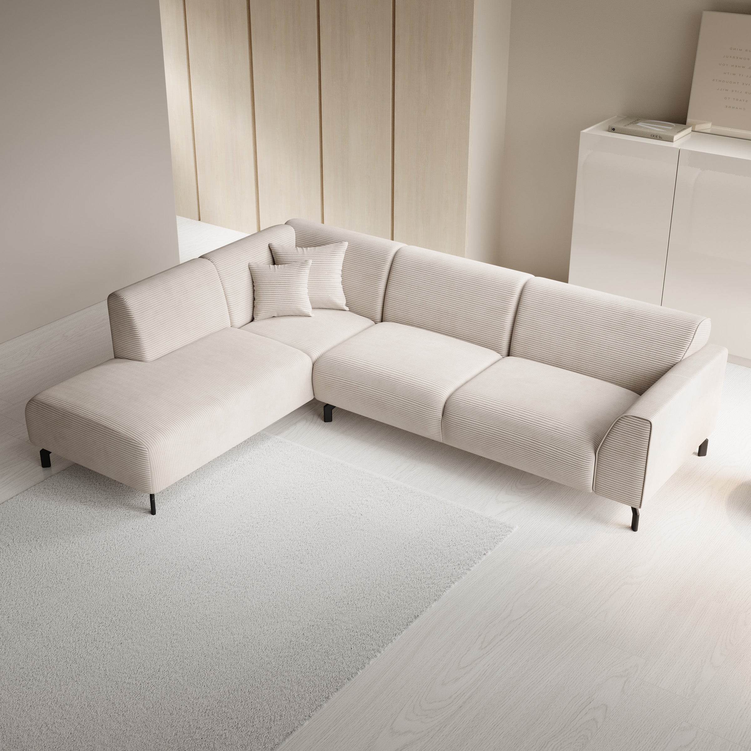 Moana - Hoekbank 4-zits met chaise longue - Ribstof beige - Links