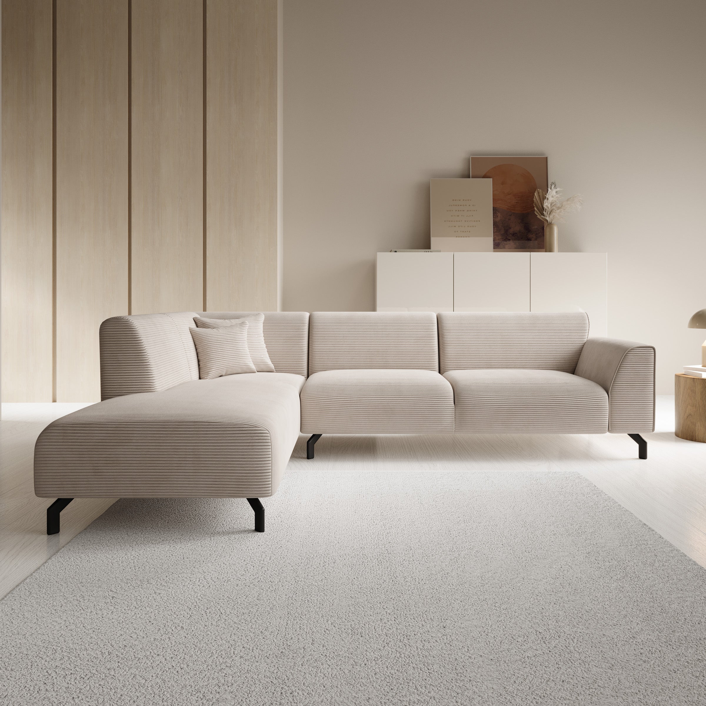 Moana - Hoekbank 4-zits met chaise longue - Ribstof beige - Links