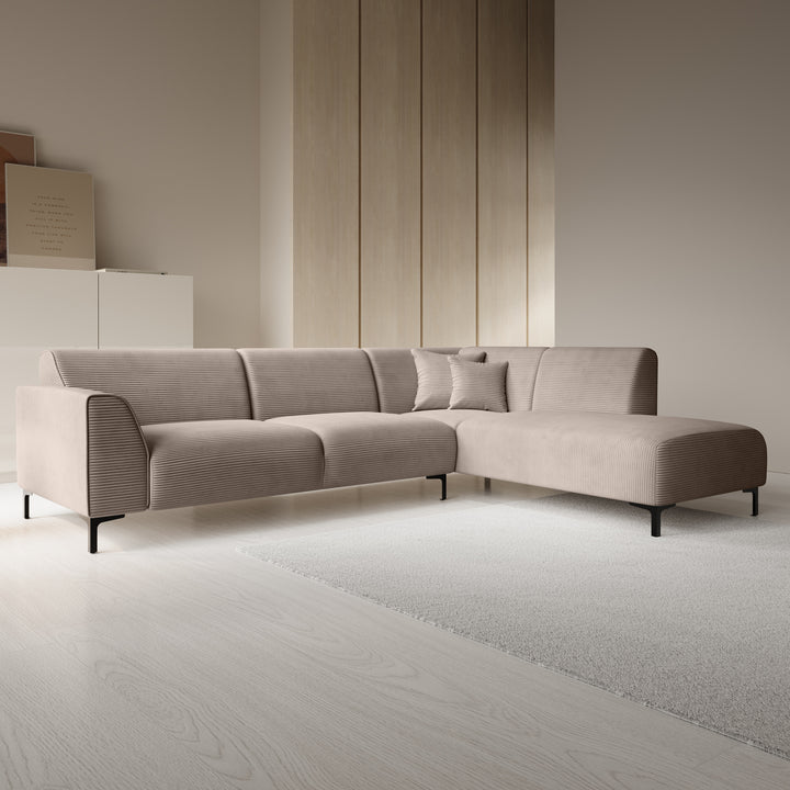 Moana - Hoekbank 4-zits met chaise longue - Ribstof bruin - Rechts