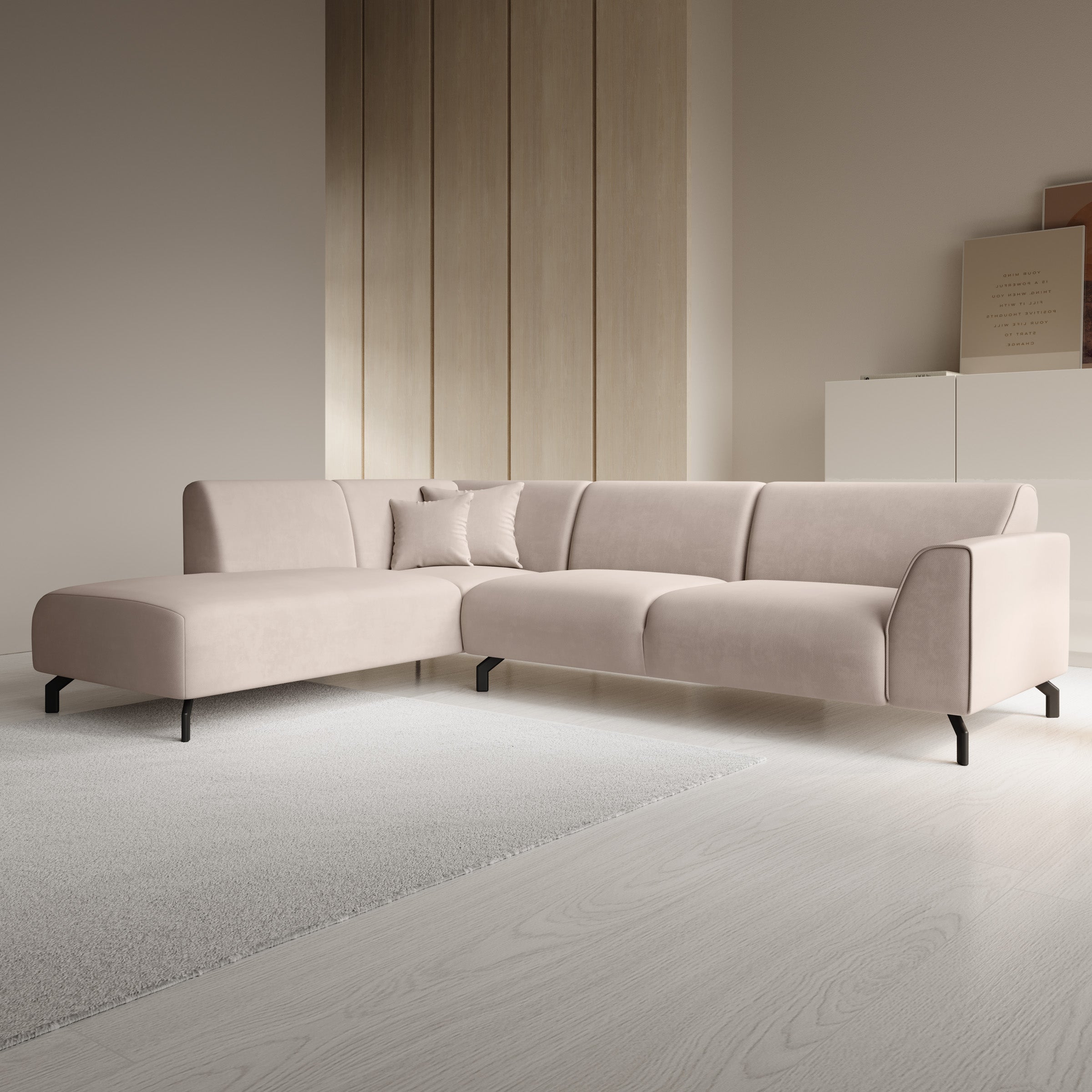 Moana - Hoekbank 4-zits met chaise longue - Stof beige - Links