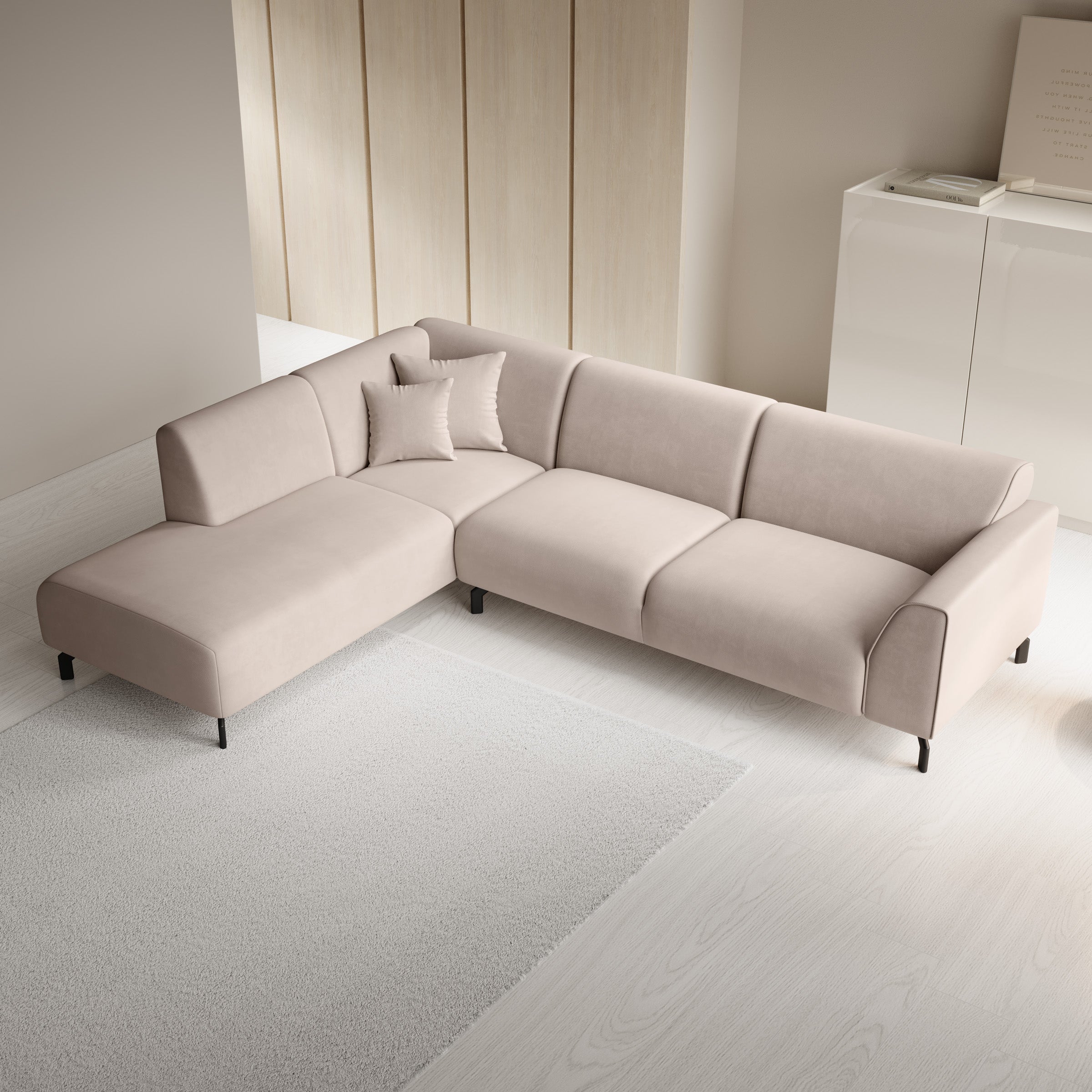 Moana - Hoekbank 4-zits met chaise longue - Stof beige - Links