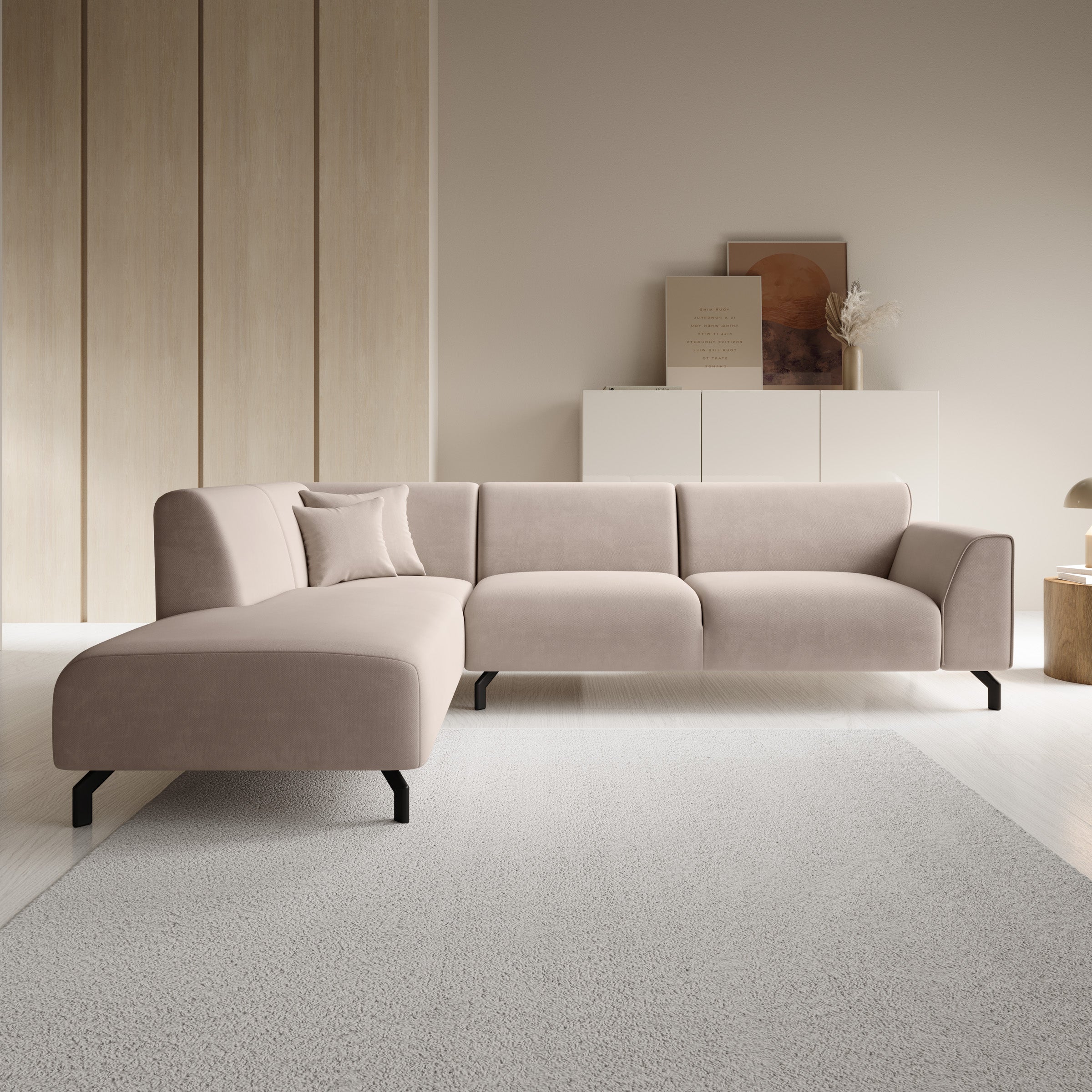 Moana - Hoekbank 4-zits met chaise longue - Stof beige - Links