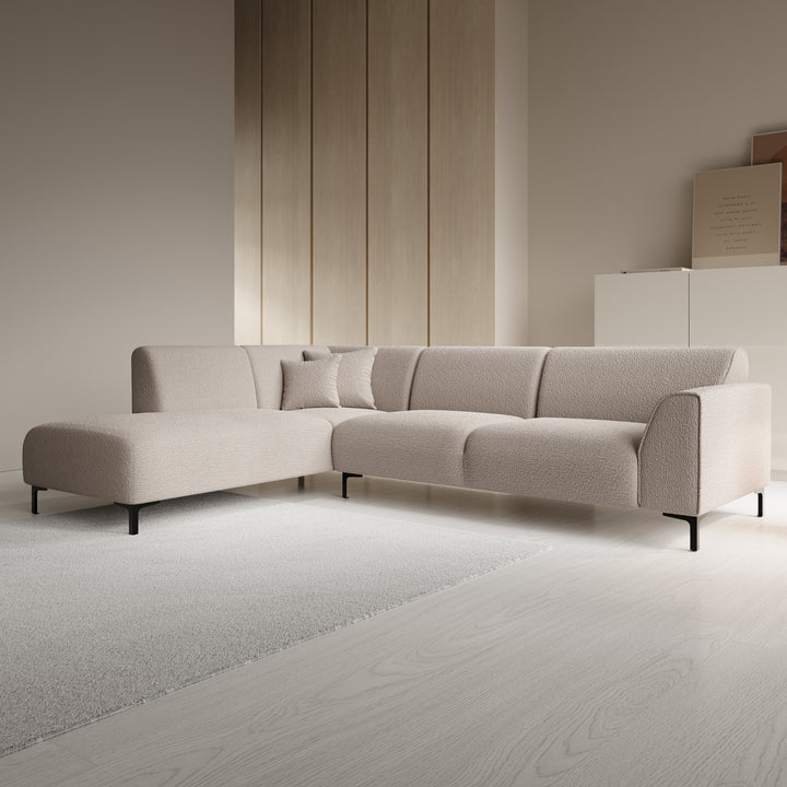 Moana - Hoekbank 4-zits met chaise longue - Teddystof beige - Links