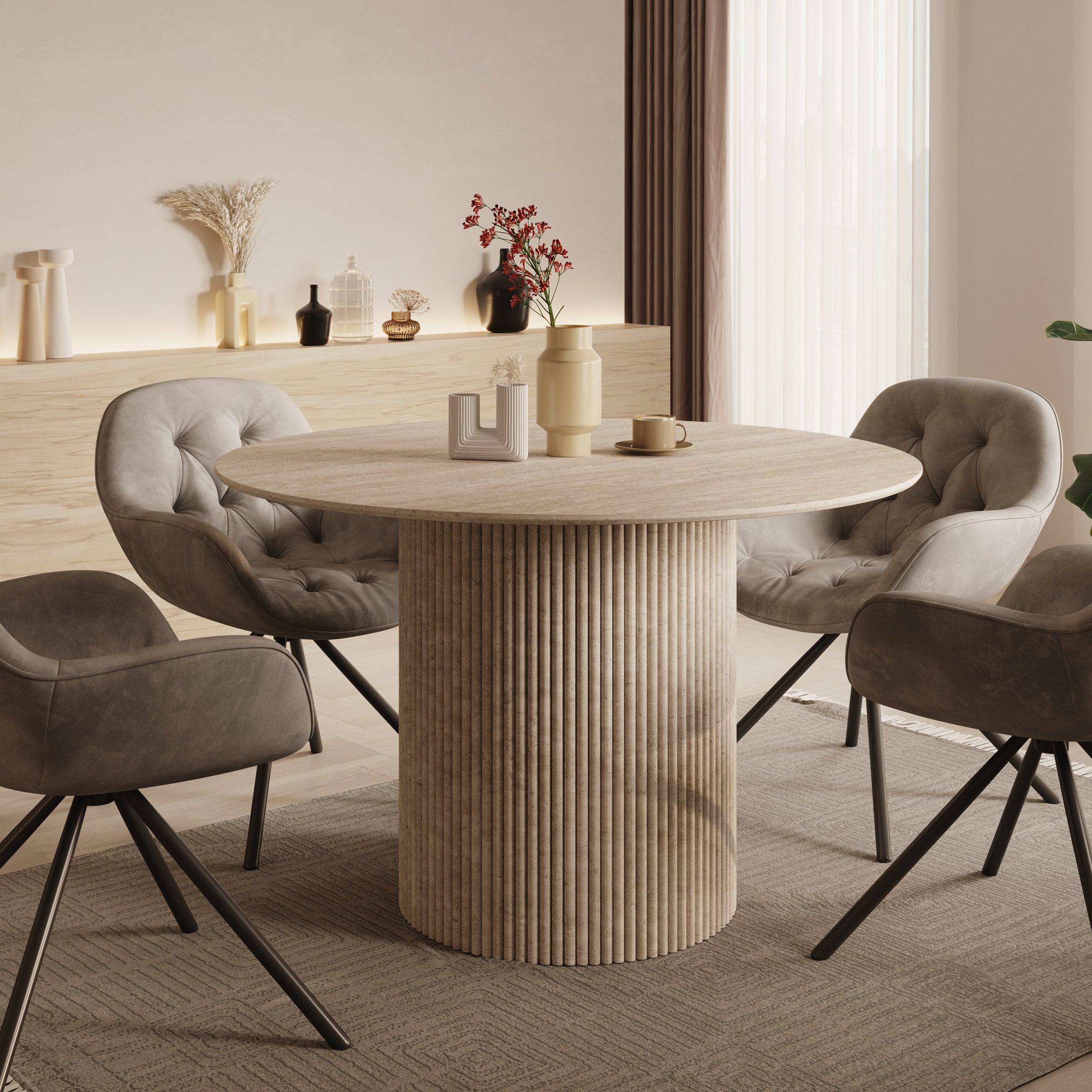 Modena - Eetkamertafel - Travertin - 120x120x76 cm