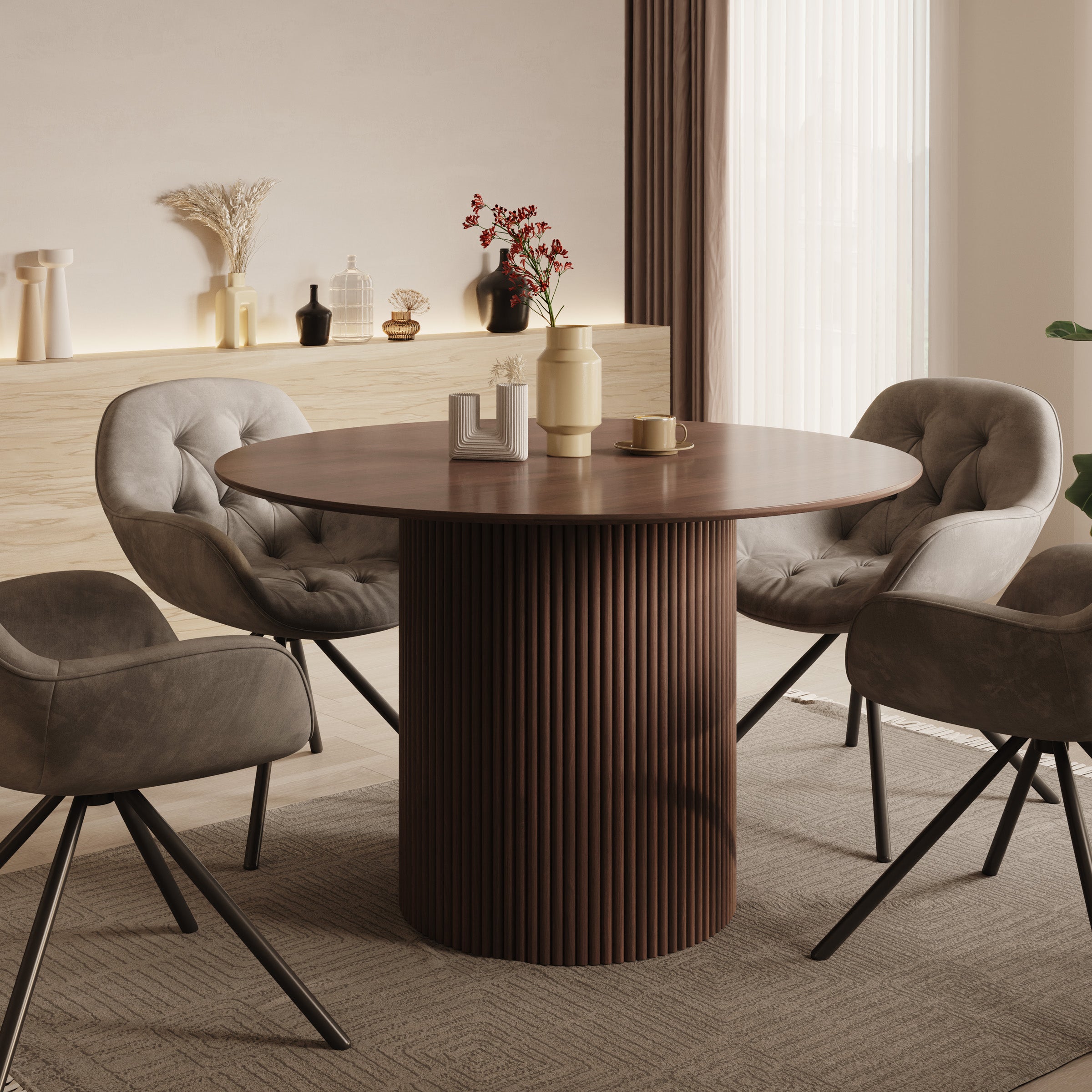 Modena - Eetkamertafel - Walnootpatroon - 120x120x76 cm