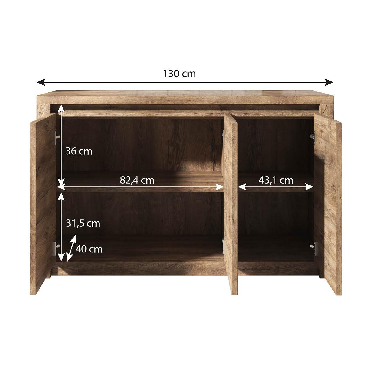 Monaco - Dressoir - Eiken/grijs - 130x43x80 cm