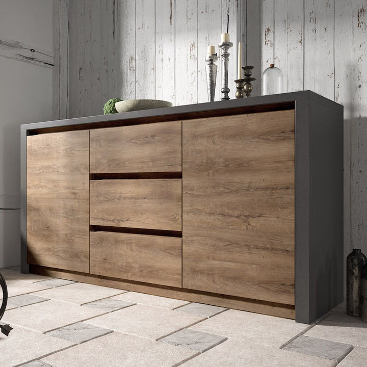 Monaco - Dressoir - Eiken/grijs - 140x43x80 cm