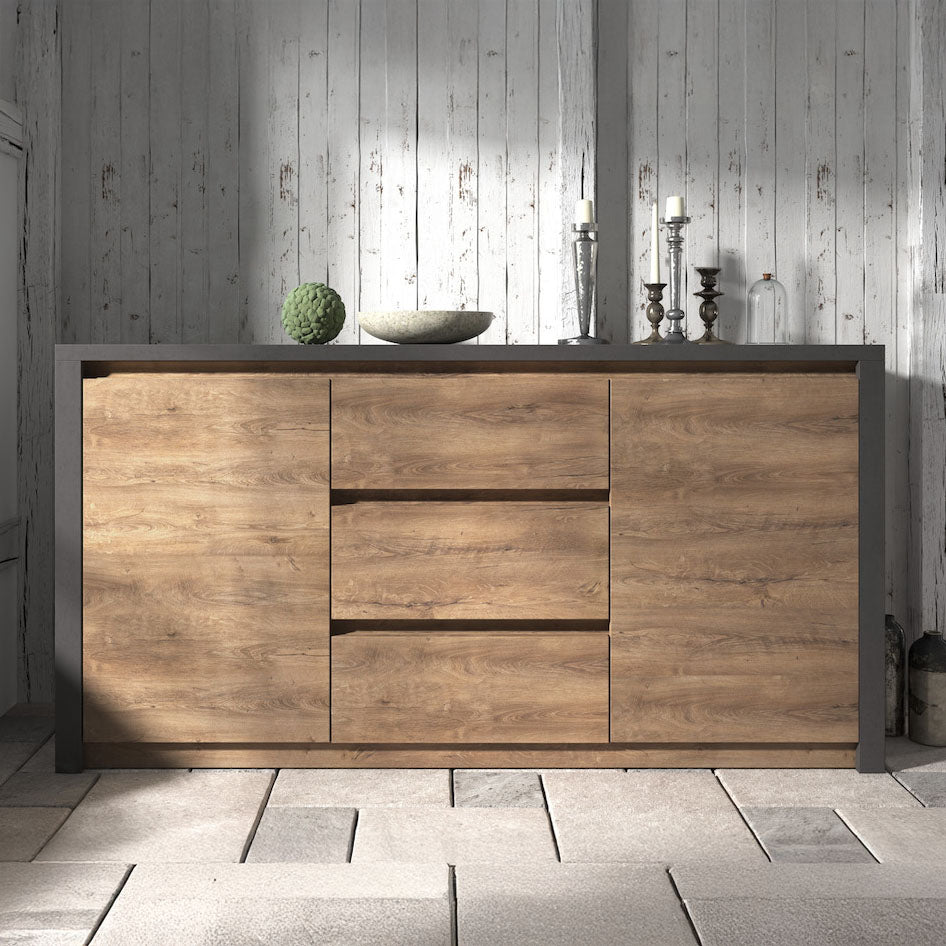 Monaco - Dressoir - Eiken/grijs - 140x43x80 cm