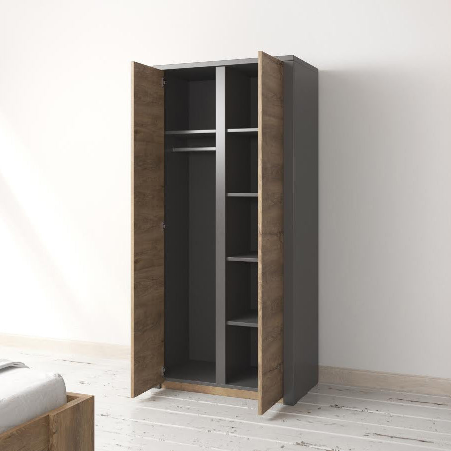 Monaco - Kledingkast 2-deurs - Eiken/grijs - 90x53x197 cm