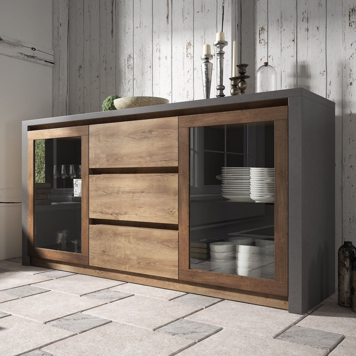 Monaco 2 - Dressoir - Eiken/grijs - 140x43x80 cm