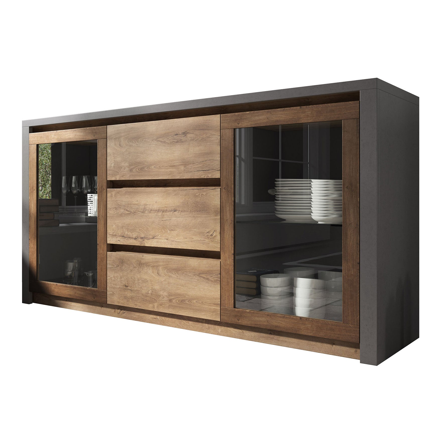 Monaco 2 - Dressoir - Eiken/grijs - 140x43x80 cm