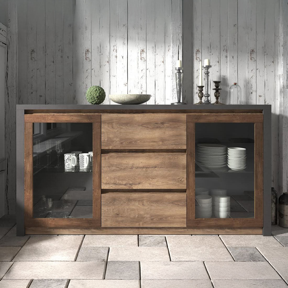 Monaco 2 - Dressoir - Eiken/grijs - 140x43x80 cm