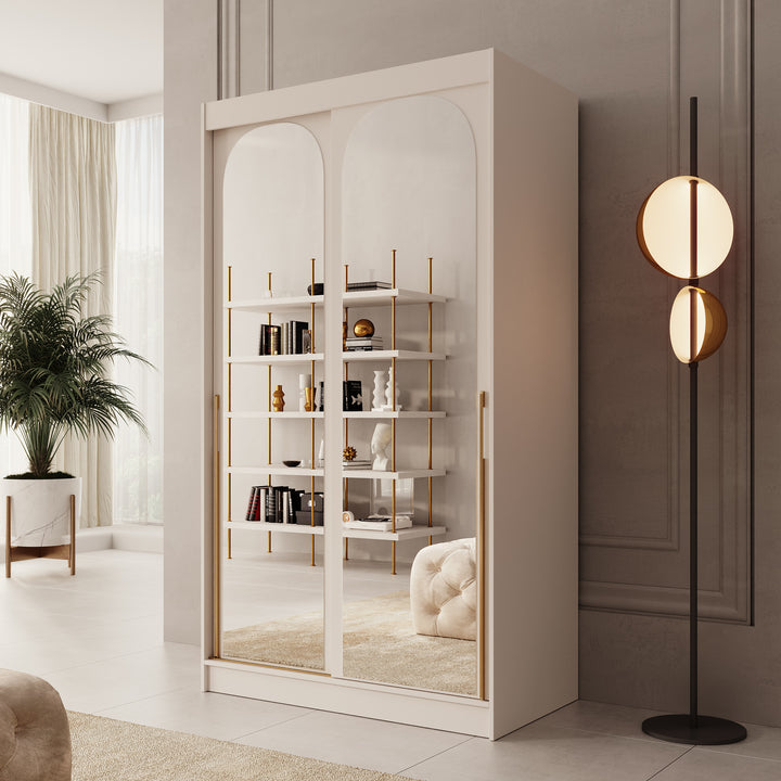Moniq - Kledingkast met 2 schuifdeuren - Beige - 120x65x215