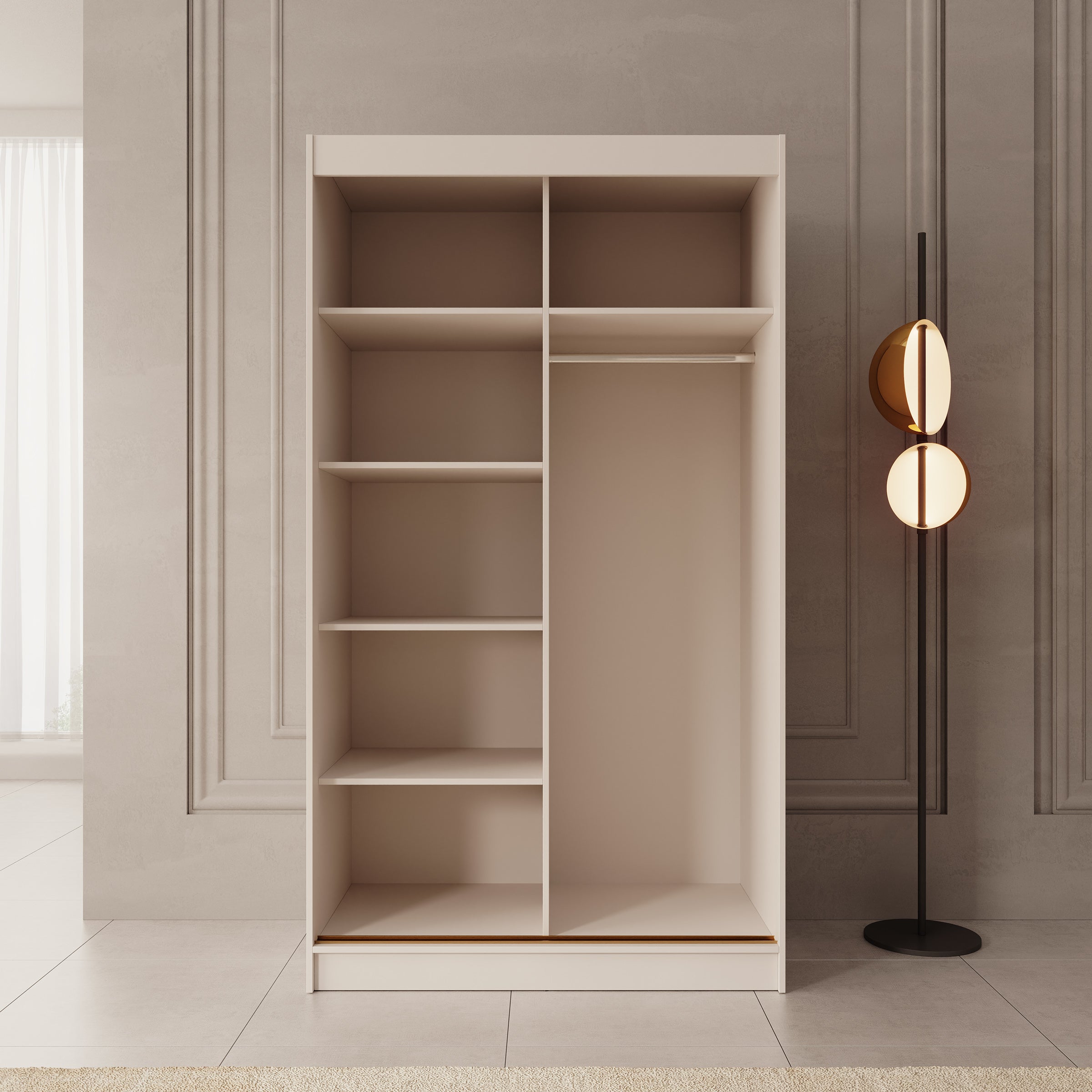 Moniq - Kledingkast met 2 schuifdeuren - Beige - 120x65x215