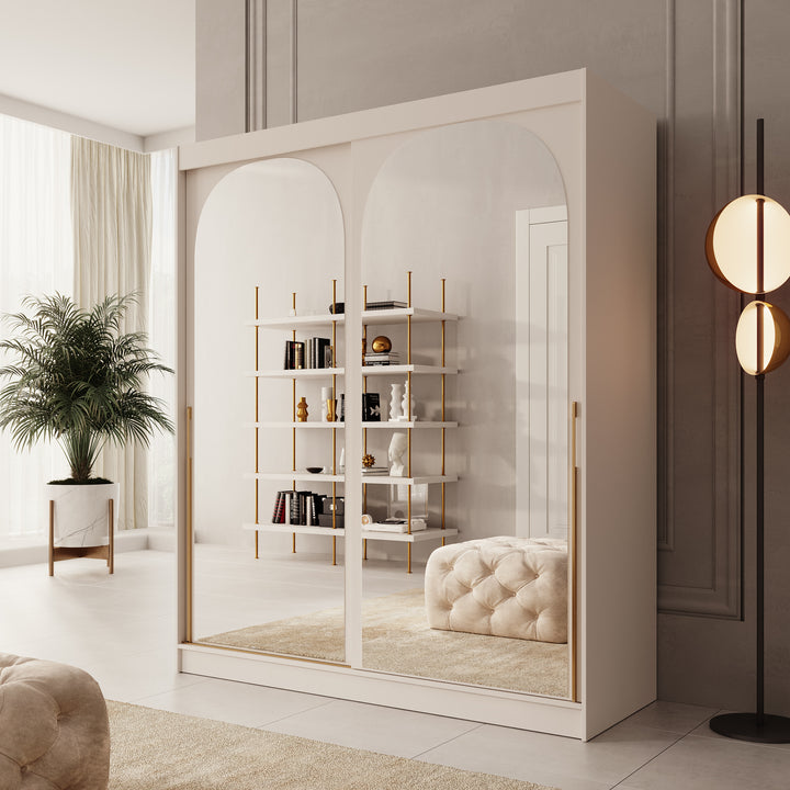 Moniq - Kledingkast met 2 schuifdeuren - Beige - 180x65x215