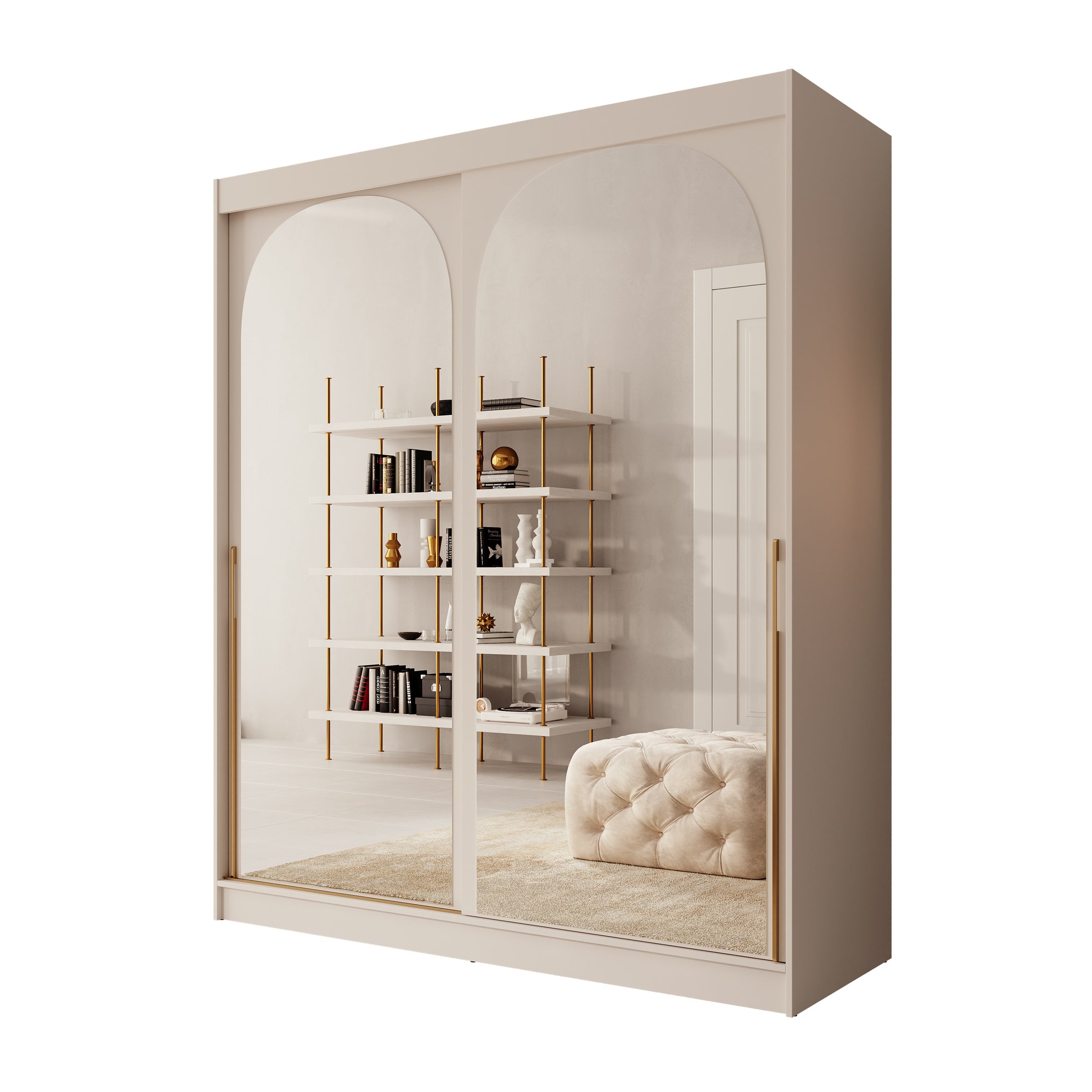 Moniq - Kledingkast met 2 schuifdeuren - Beige - 180x65x215