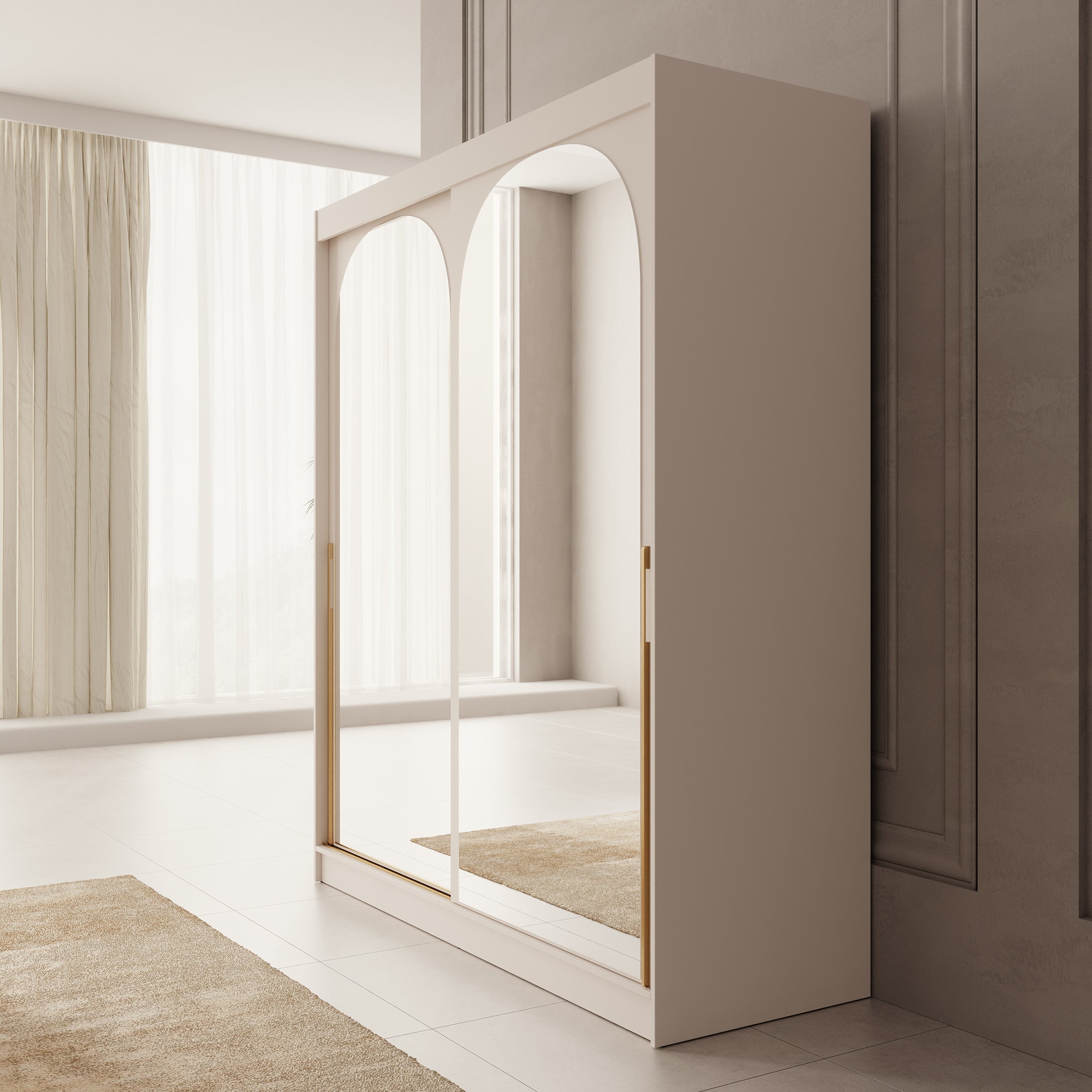 Moniq - Kledingkast met 2 schuifdeuren - Beige - 180x65x215