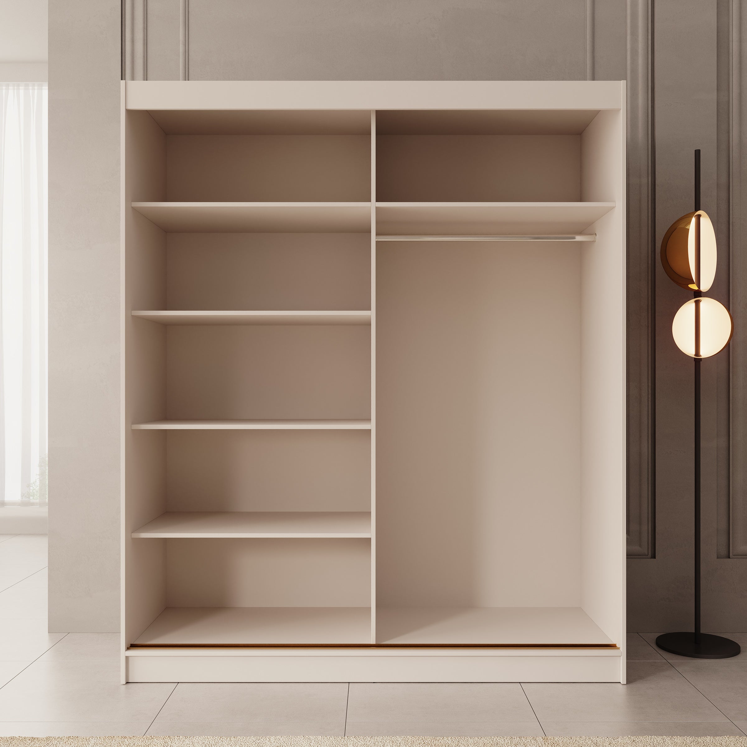 Moniq - Kledingkast met 2 schuifdeuren - Beige - 180x65x215