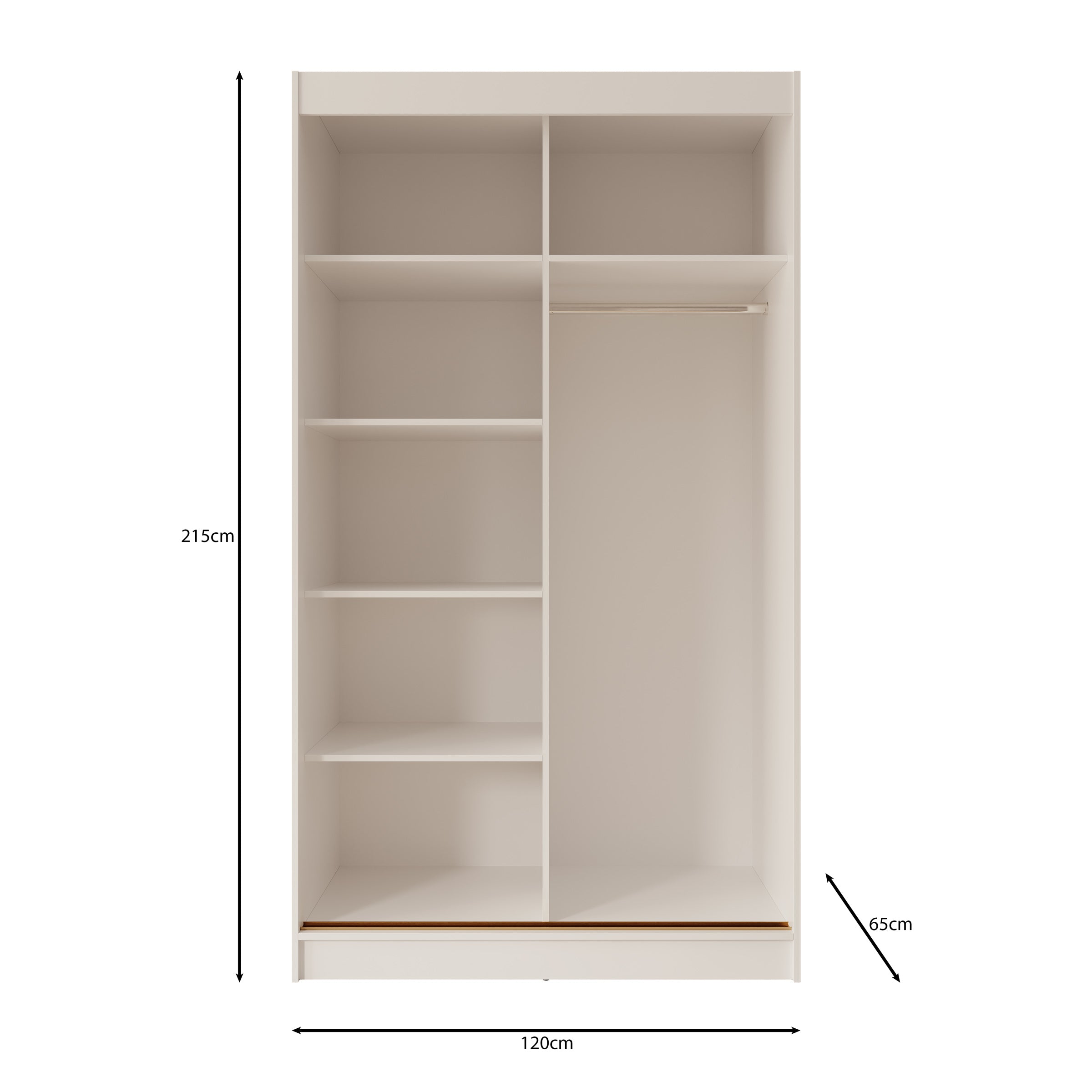 Moniq - Kledingkast met 2 schuifdeuren - Wit - 120x65x215 cm