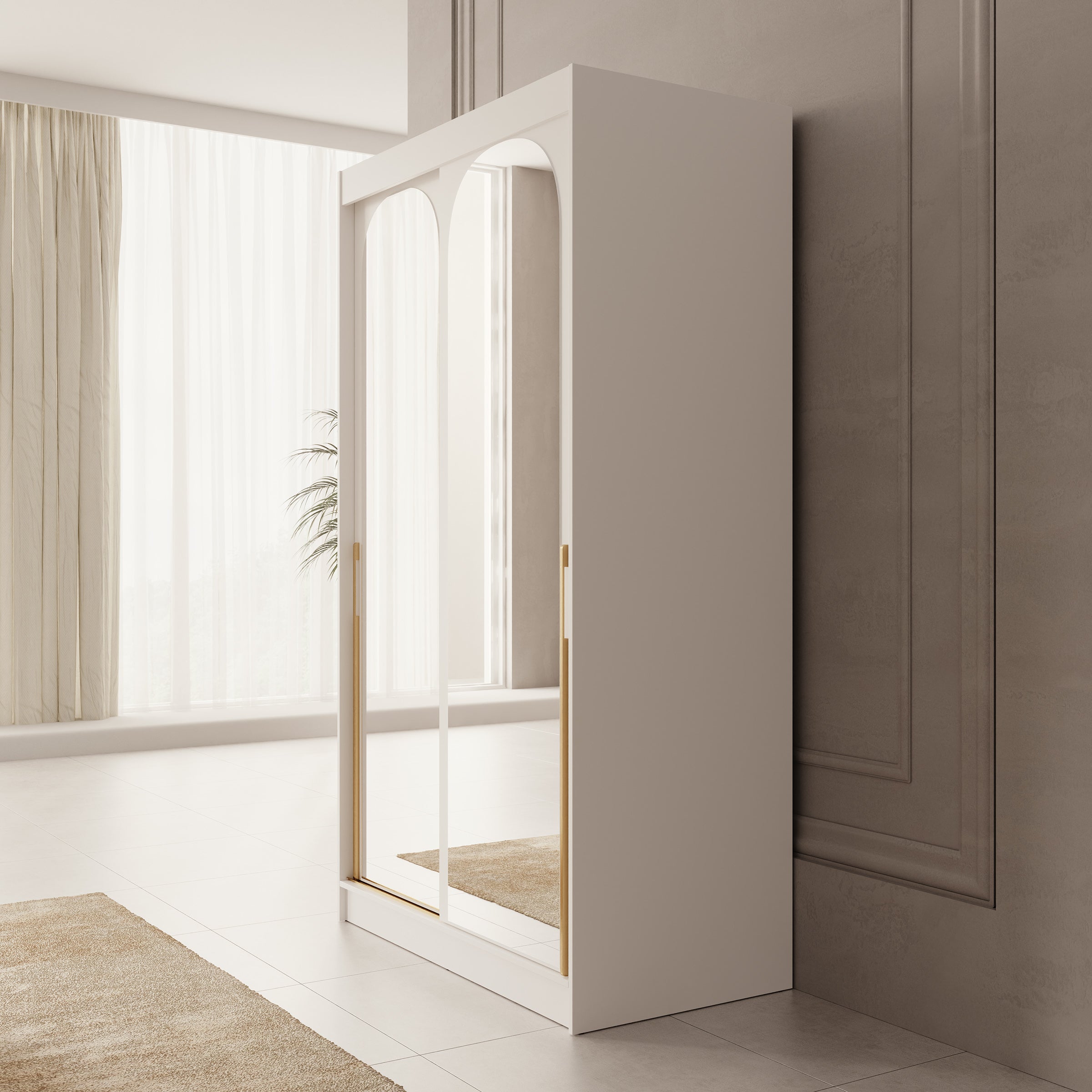 Moniq - Kledingkast met 2 schuifdeuren - Wit - 120x65x215 cm