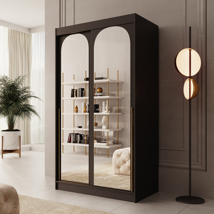 Moniq - Kledingkast met 2 schuifdeuren - Zwart - 120x65x215