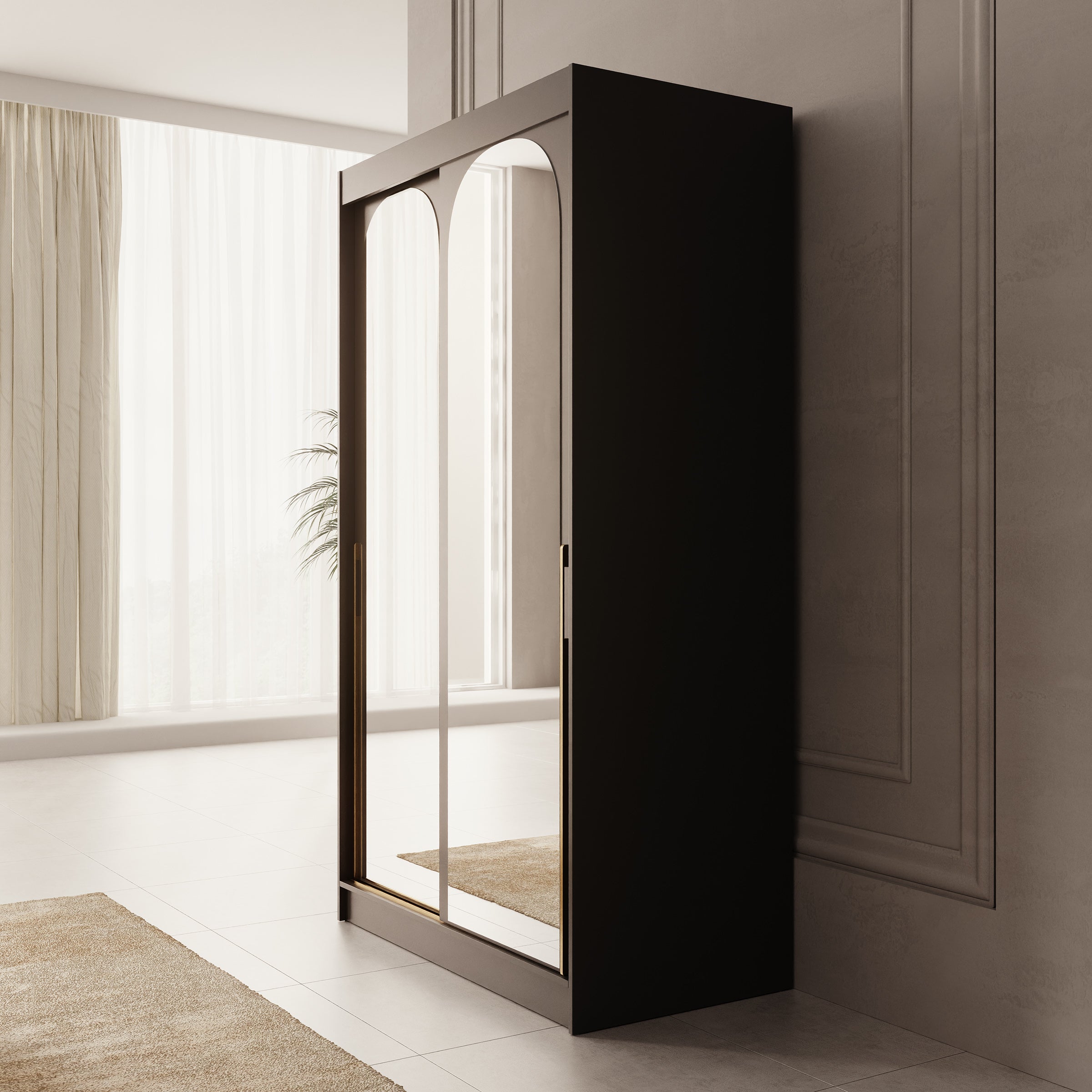 Moniq - Kledingkast met 2 schuifdeuren - Zwart - 120x65x215
